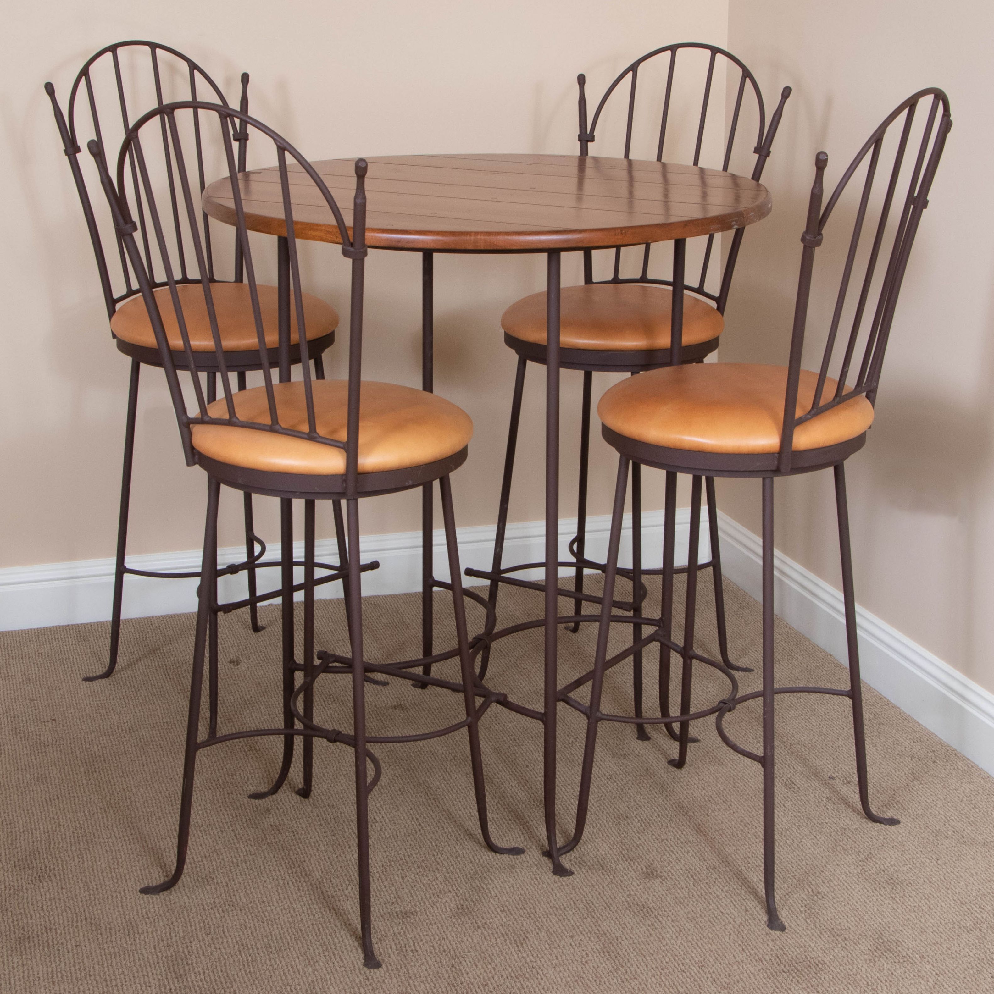 Charleston Iron and Wood HighTop Table with Swivel Stools EBTH