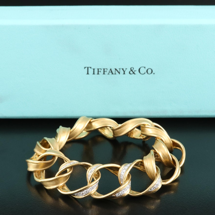Angela Cummings for Tiffany & Co. 18K 0.72 CTW Diamond Sculpted Curb Bracelet