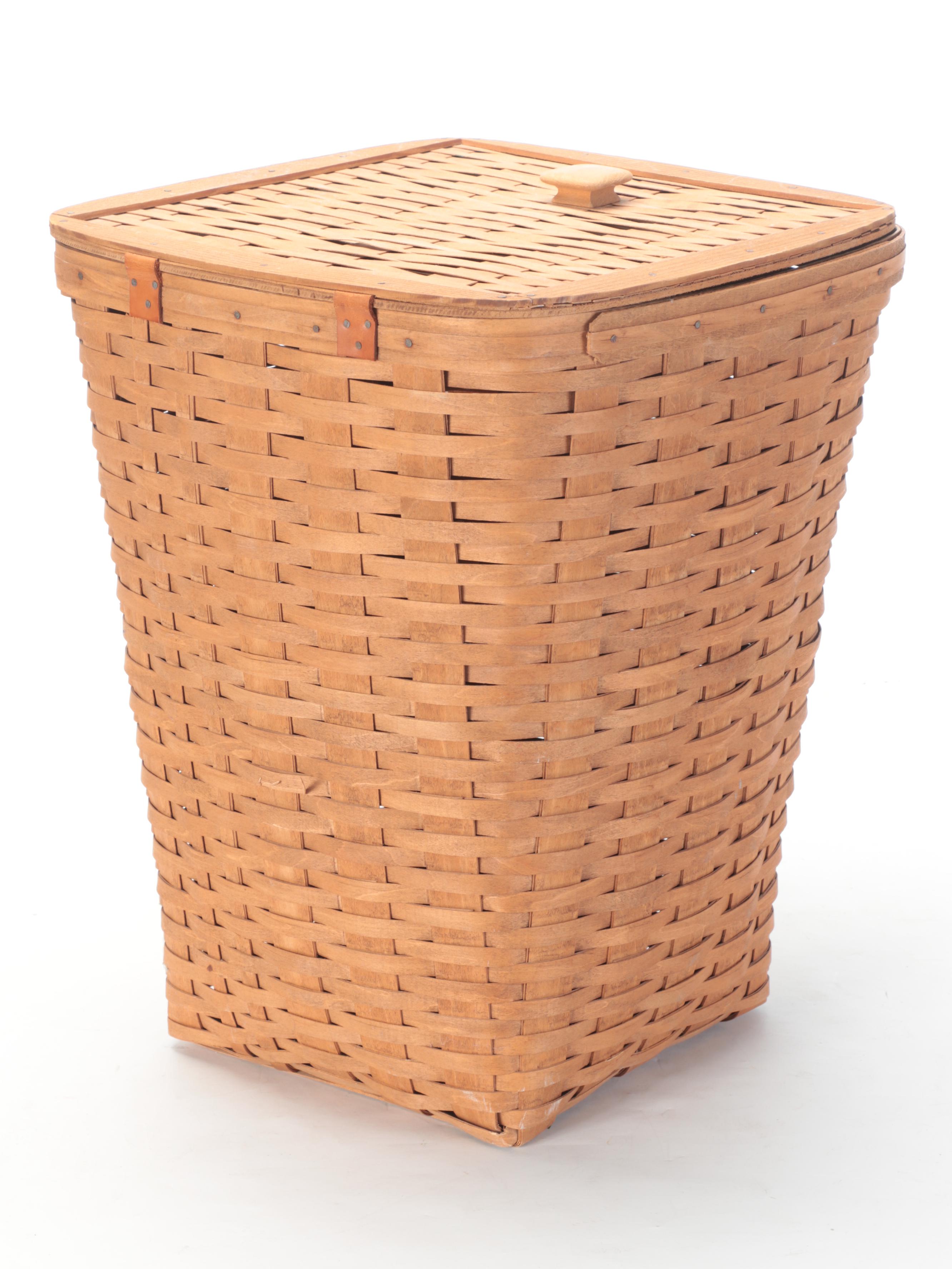 Longaberger Handwoven Maple Laundry Hamper With Lid, 1986 EBTH