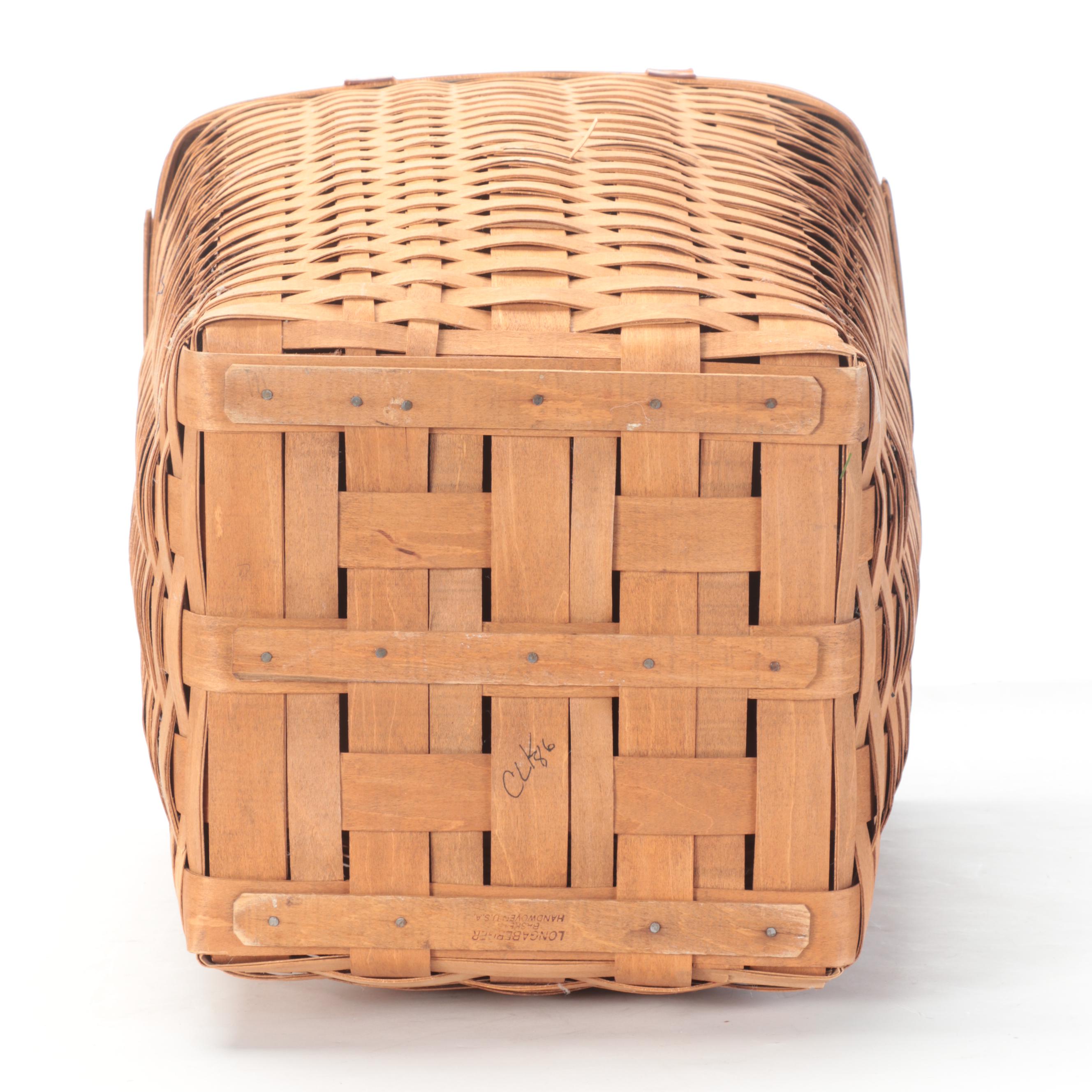 Longaberger Handwoven Maple Laundry Hamper With Lid, 1986 EBTH