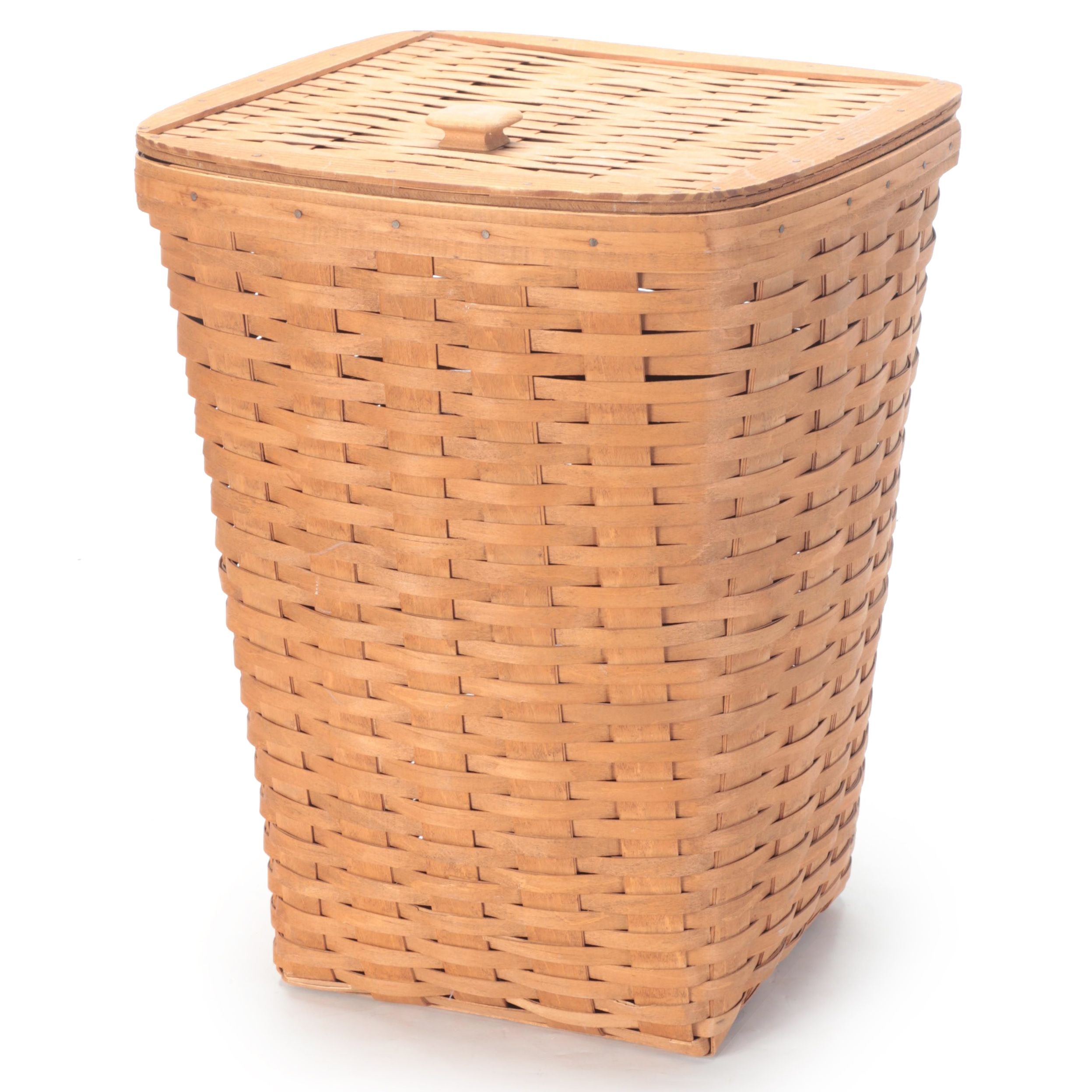 Longaberger Handwoven Maple Laundry Hamper With Lid, 1986 EBTH