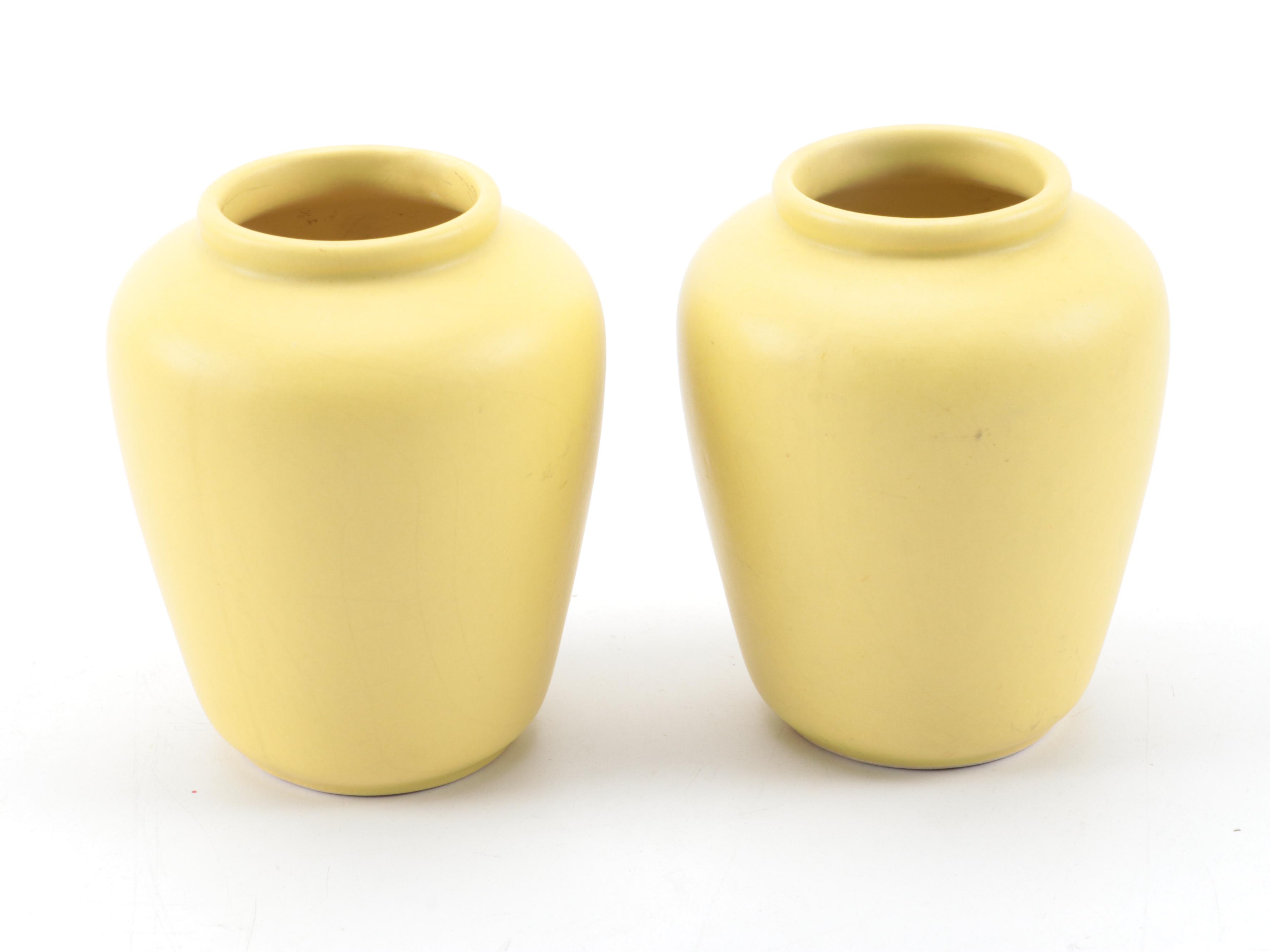 American and Other Art Pottery Yellow and White Ceramic Vases, Mid20th