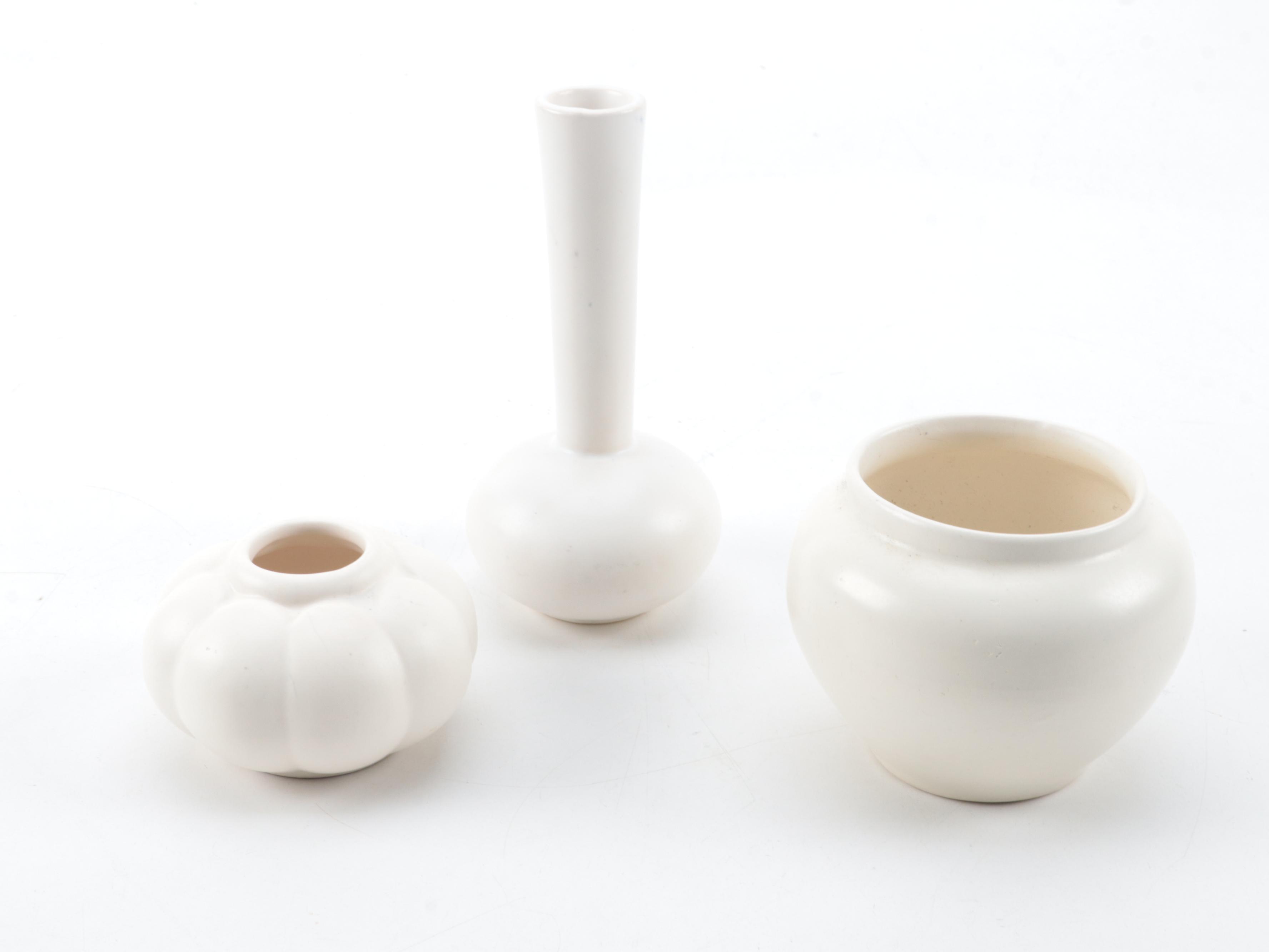 American and Other Art Pottery Yellow and White Ceramic Vases, Mid20th