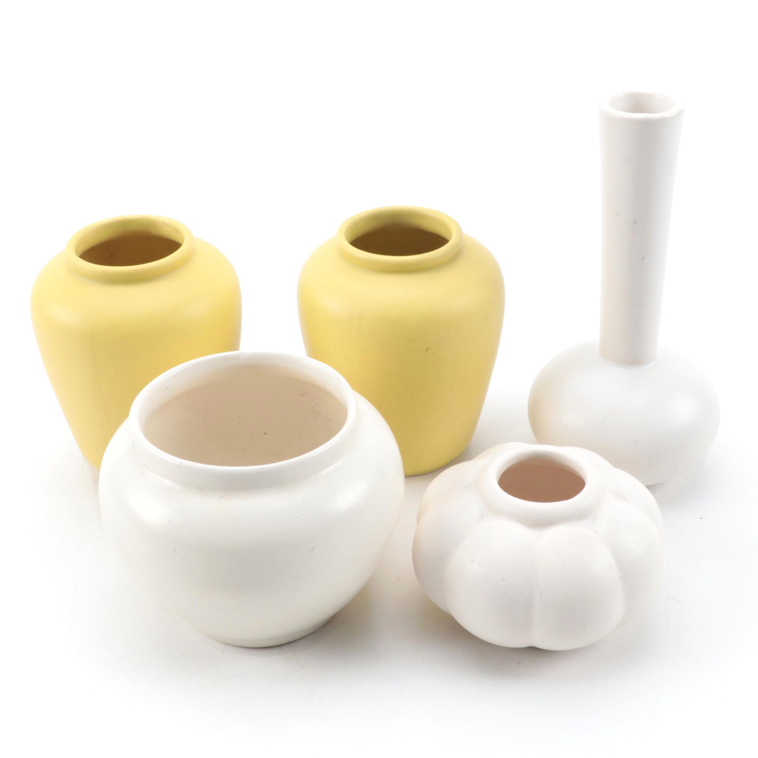 American and Other Art Pottery Yellow and White Ceramic Vases, Mid20th