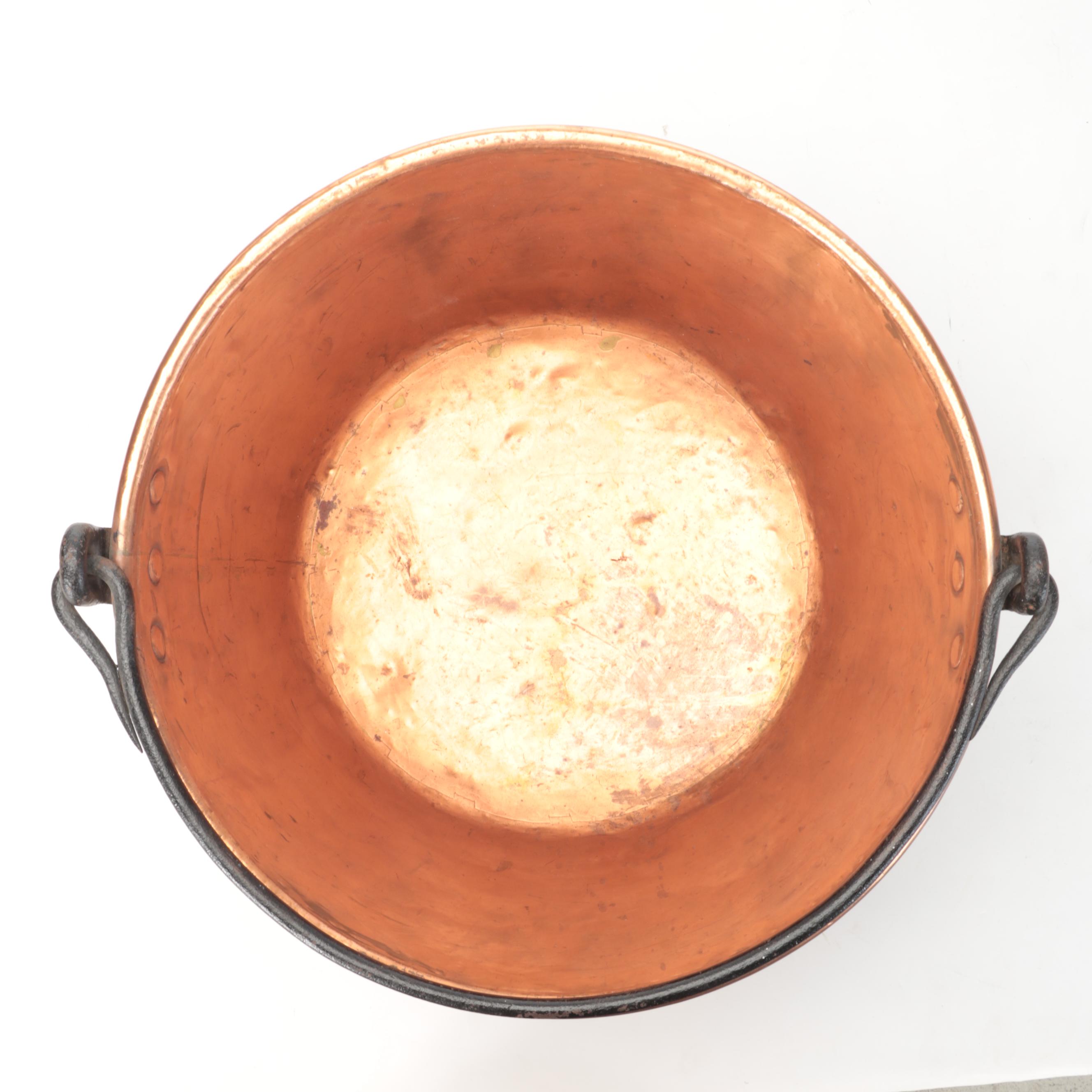 Copper Apple Butter Kettle with Wrought Iron Bail EBTH