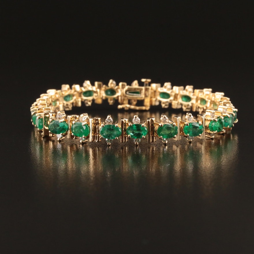 14K Emerald and 1.38 CTW Diamond Bracelet
