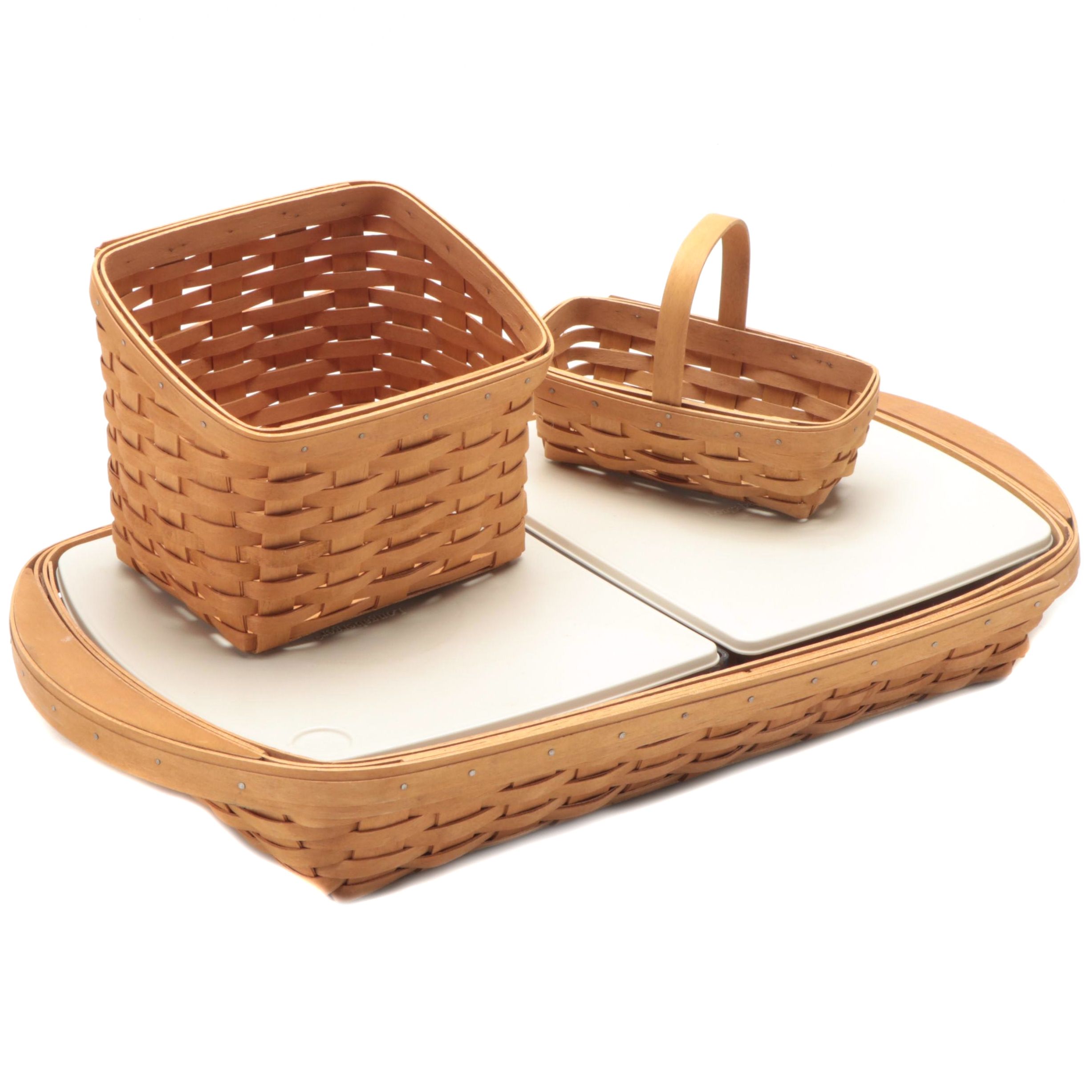 Longaberger Serving Tray Basket with Lids, Recipe Basket and 8" Basket
