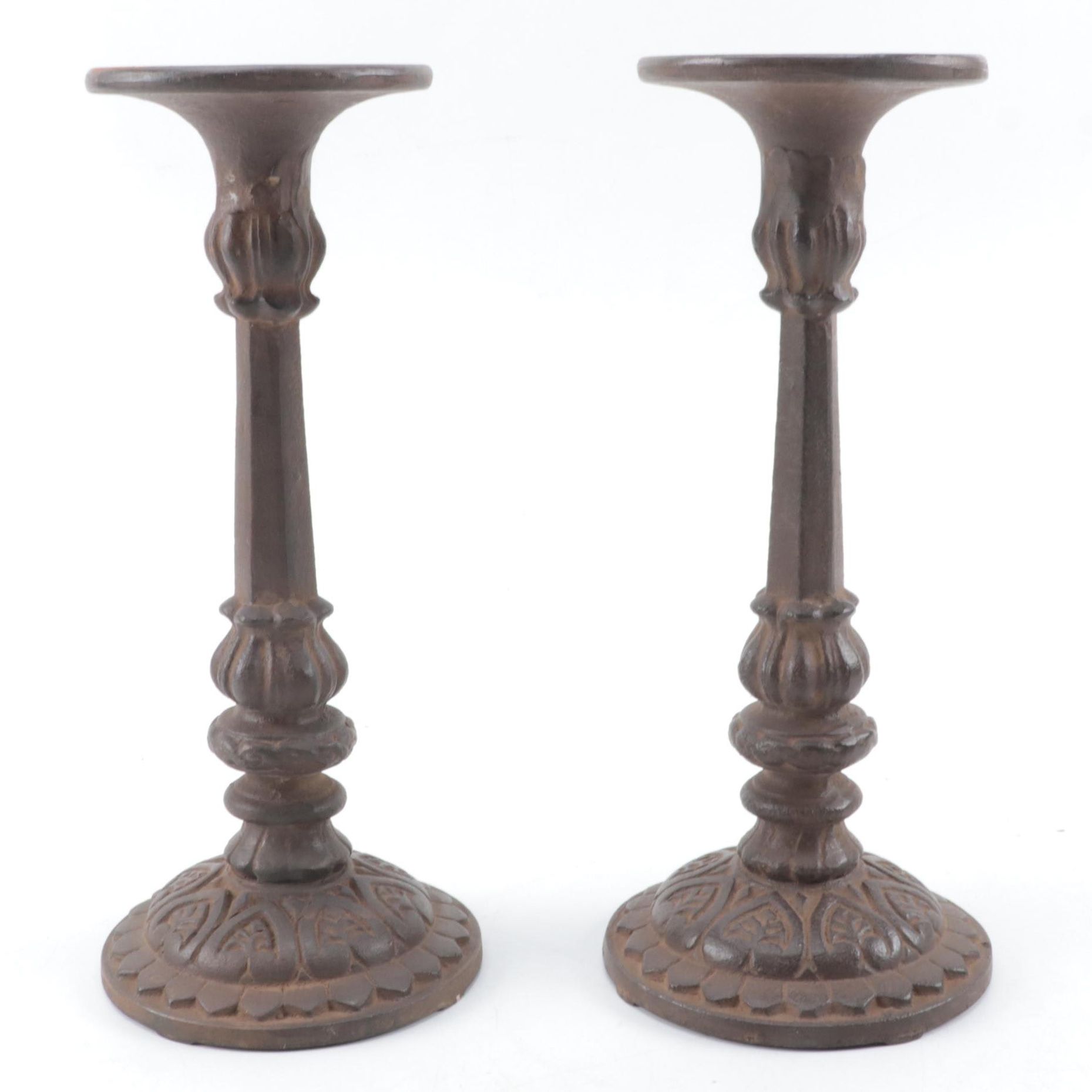 Pair of Cast Iron Pillar Candle Holders EBTH