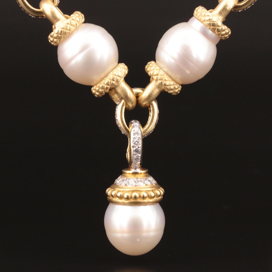 18K 14.00 - 15.75 mm Pearl and 4.75 CTW Diamond Necklace with Enhancer Pendant