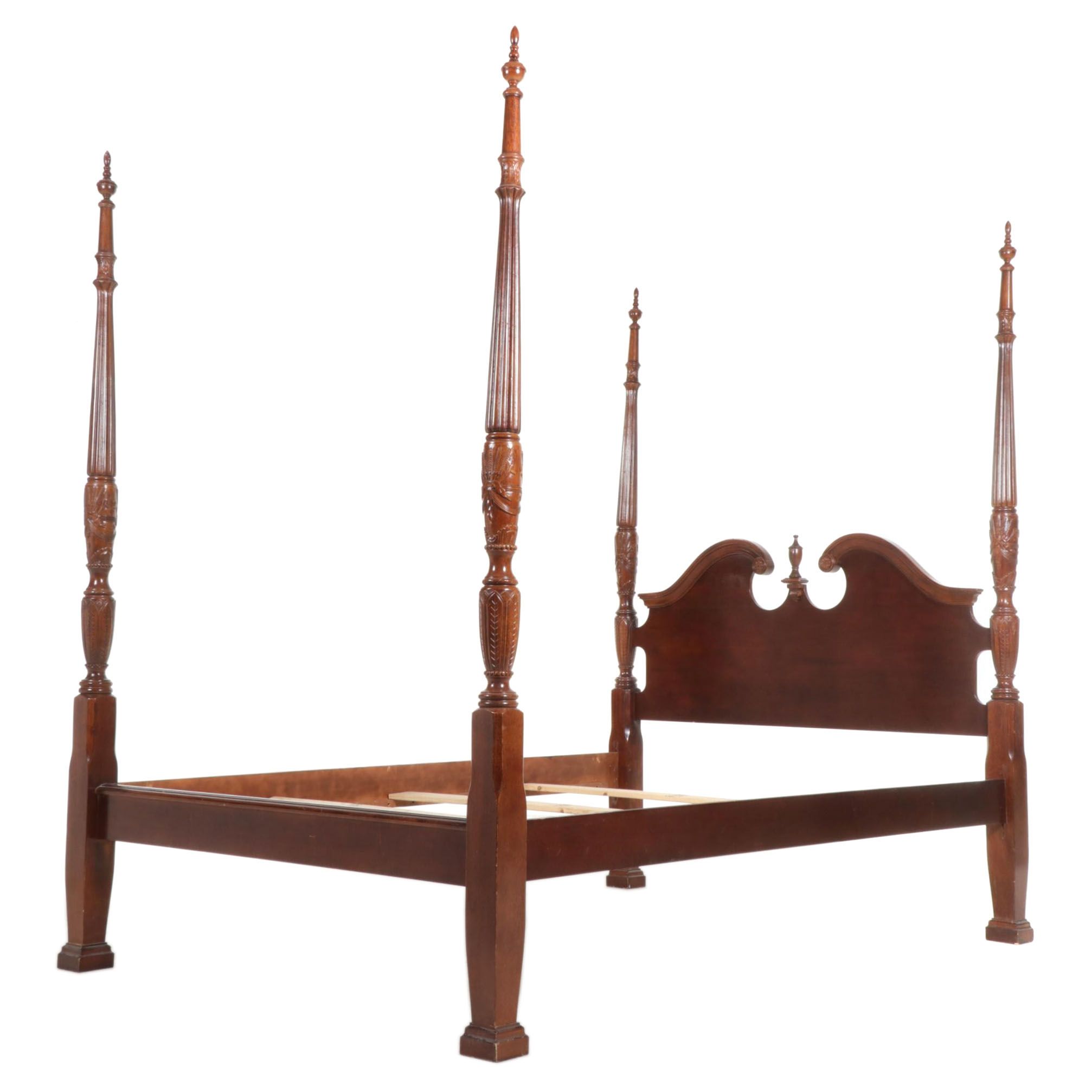 Federal Style Cherry Rice-Carved Queen Size Bed, Late 20th Century | EBTH