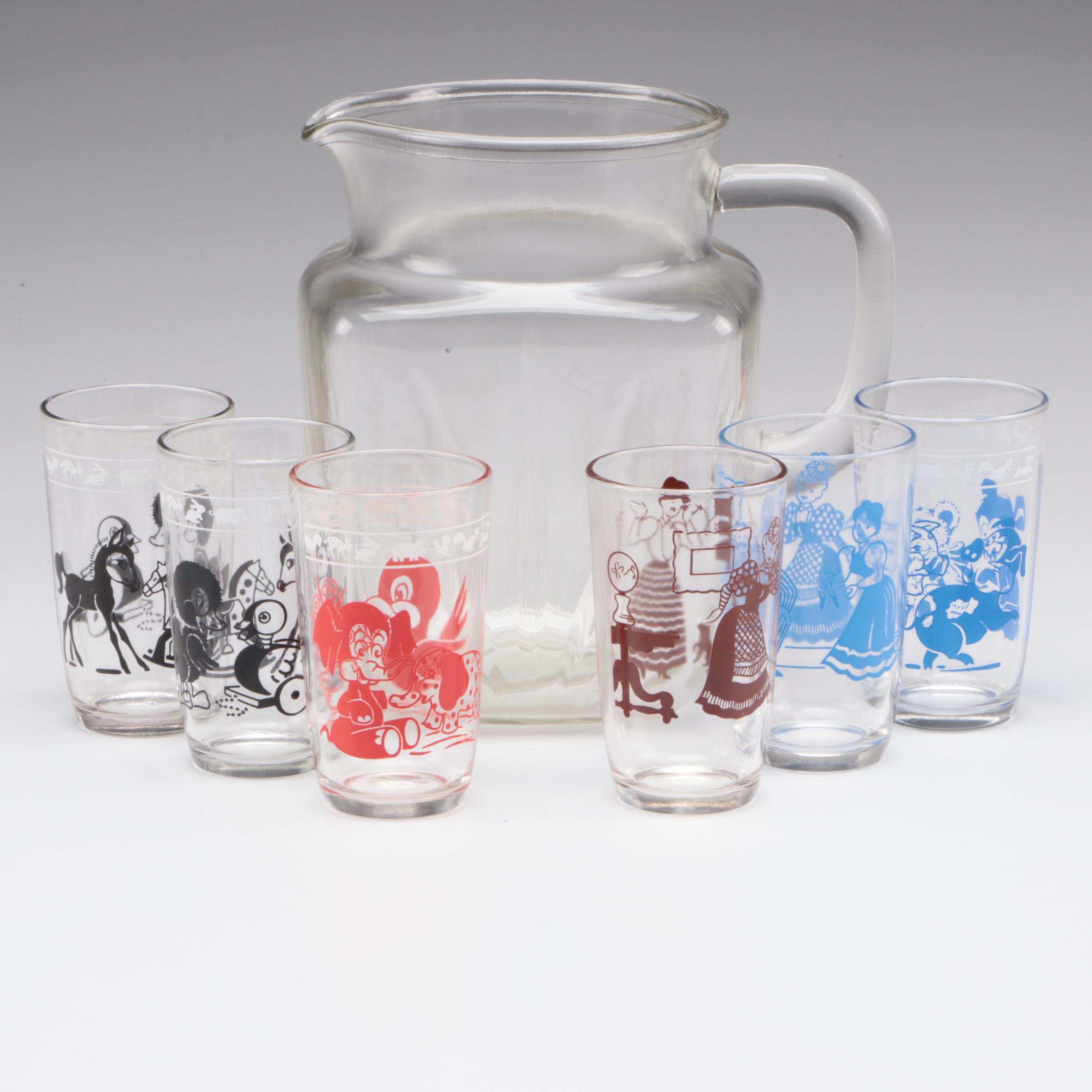 Federal Glass "Star Clear" Pitcher with Swanky Swigs Glass Tumblers