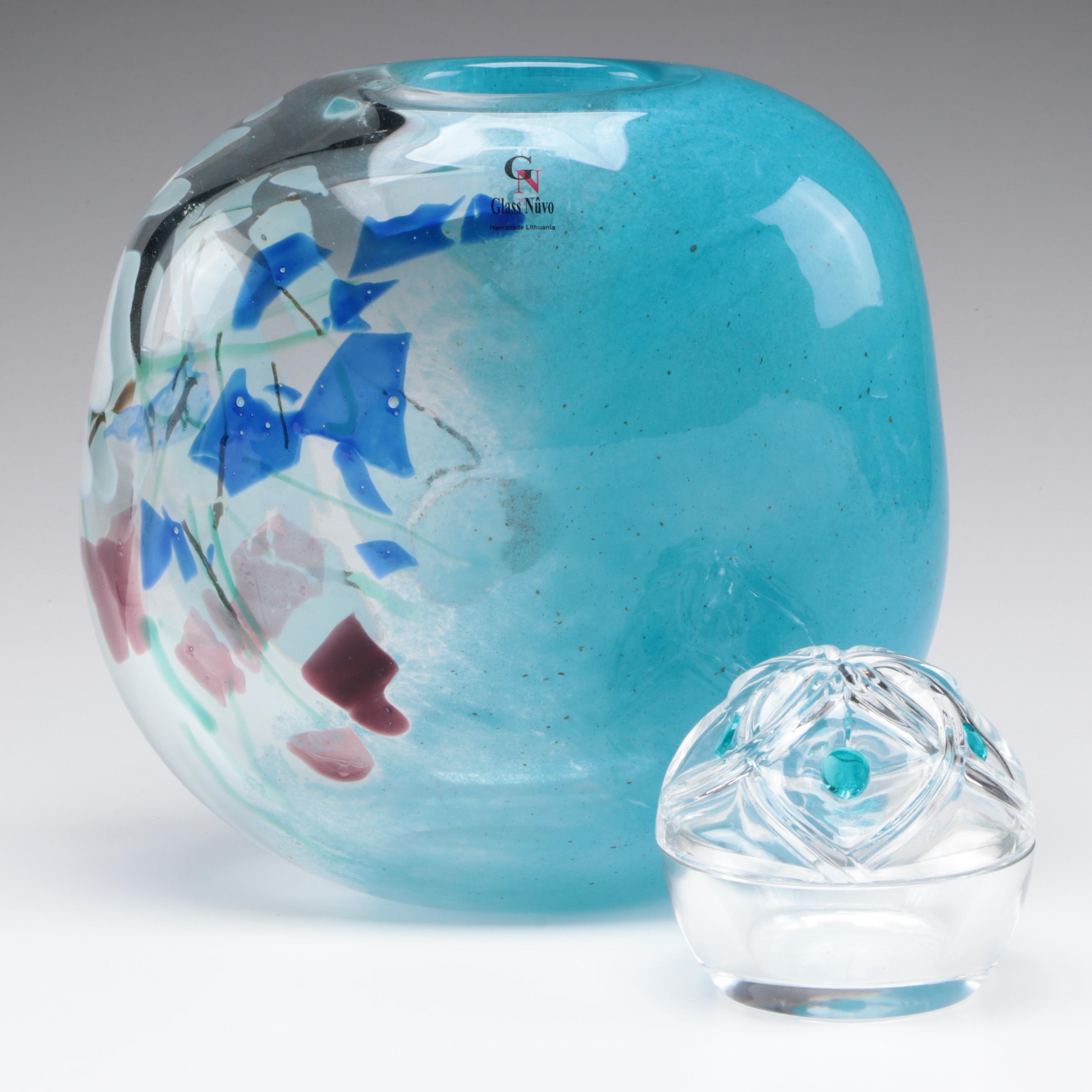 Glass Nûvo Art Glass Vase with Lalique Art Glass Trinket Box EBTH