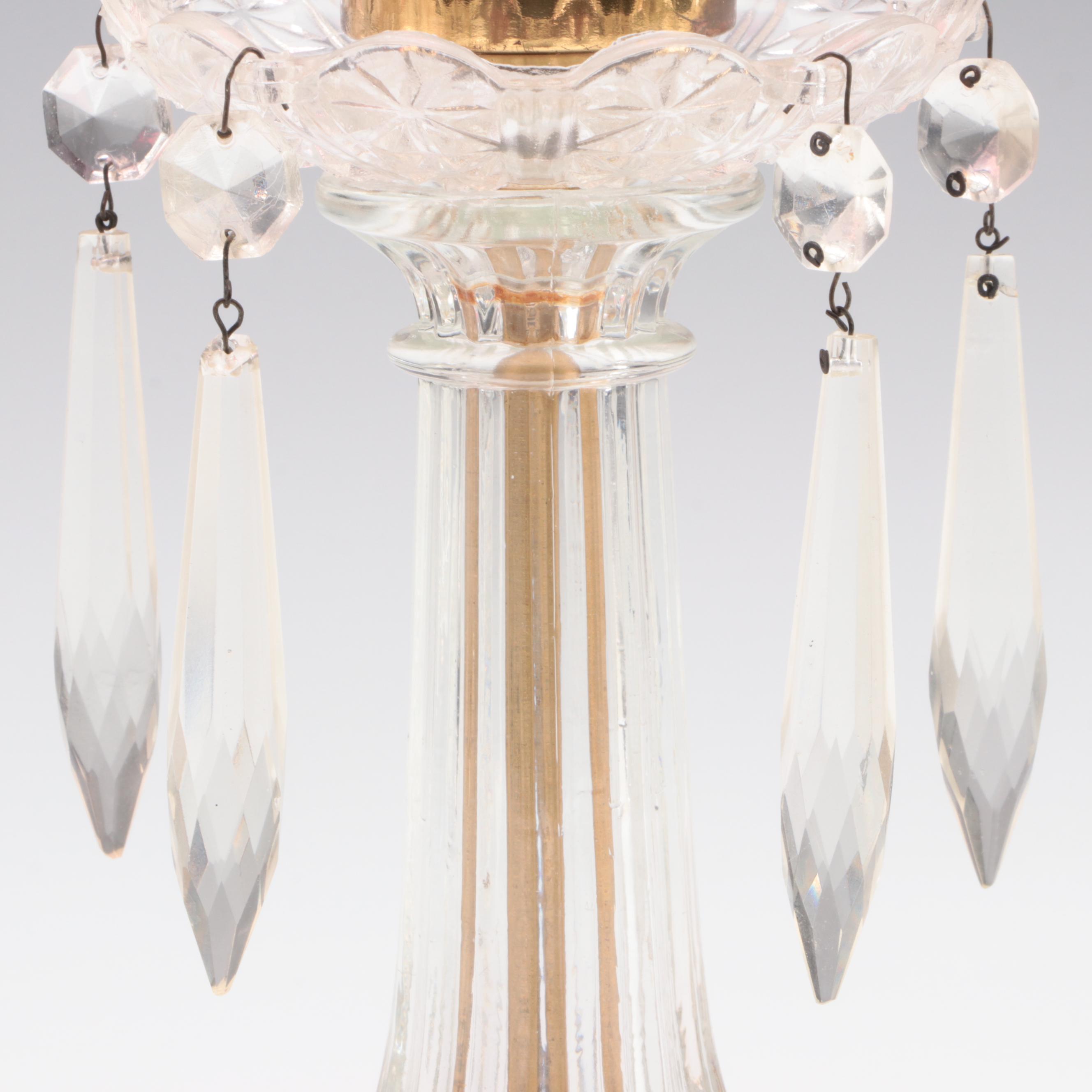 Etched Ruby Flashed Decanter and Hurricane Candle Holders EBTH