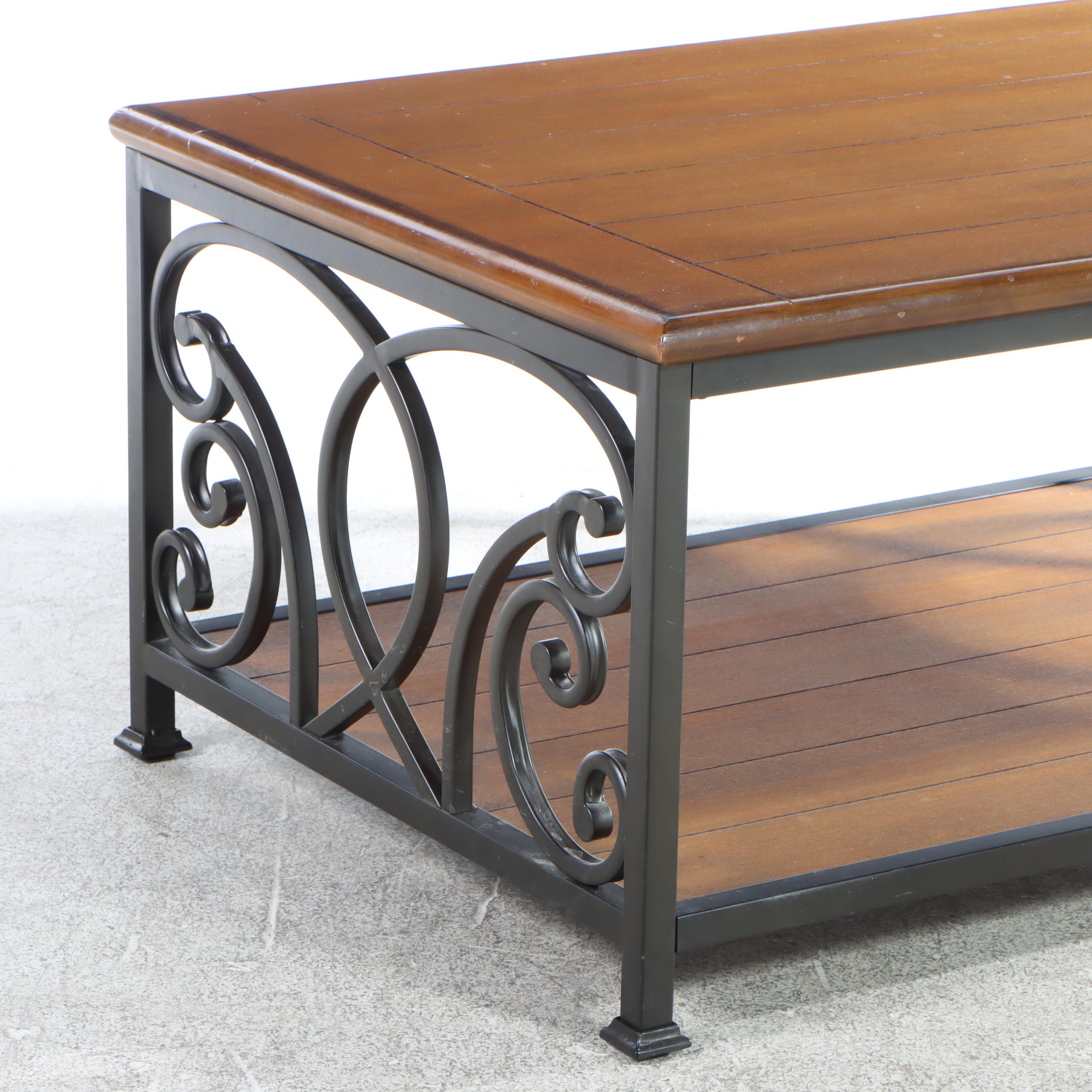 Oak and Cast Metal Coffee Table EBTH