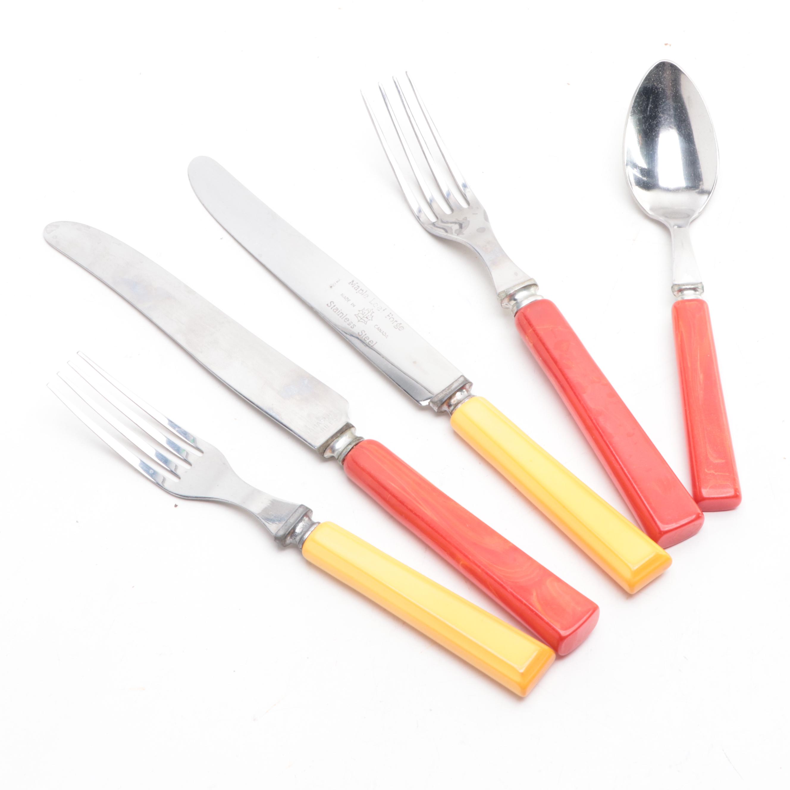 Maple Leaf and Other Butterscotch and Red Bakelite Handled