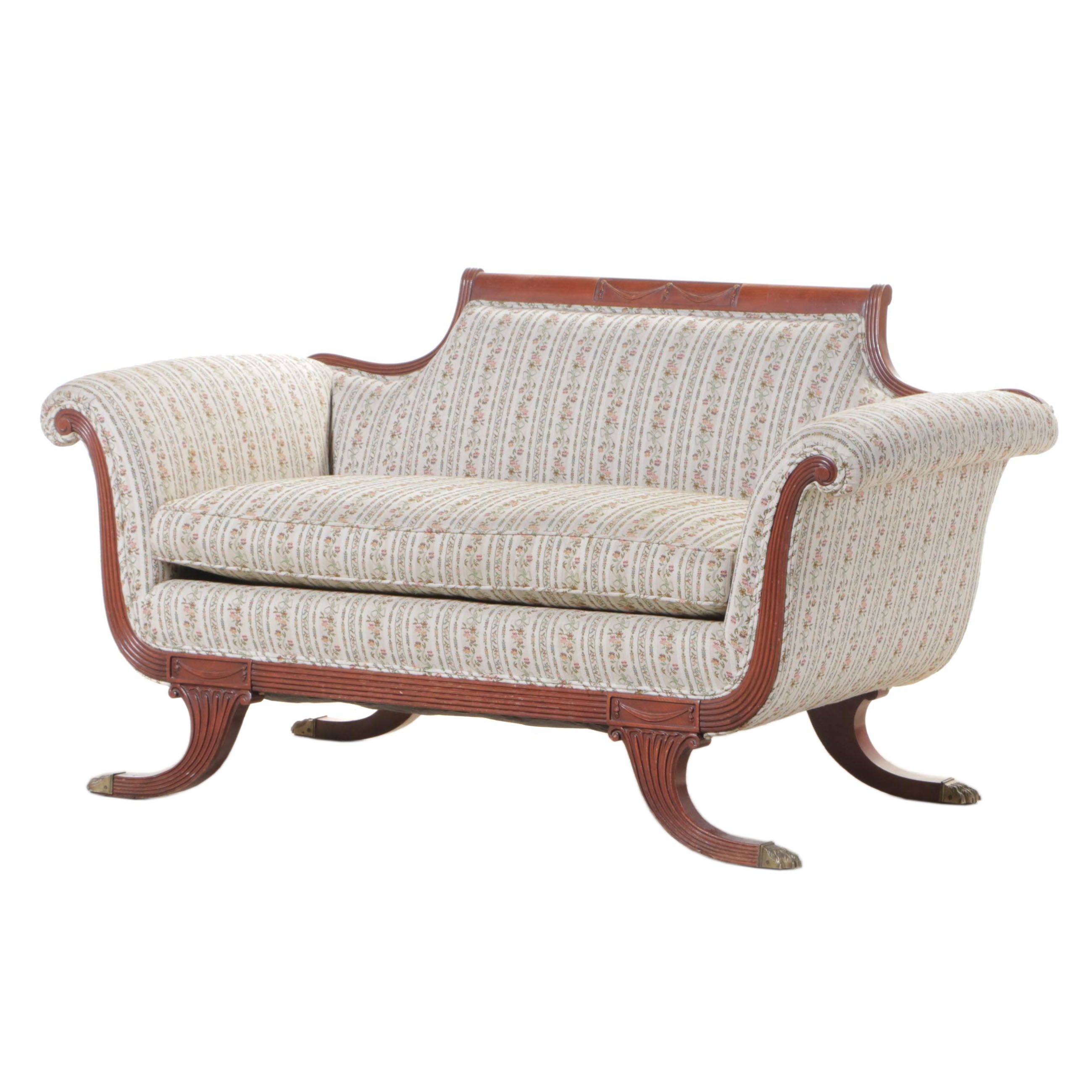 Federal Style MahoganyStained and Carved Wood Loveseat Sofa, 1940s EBTH