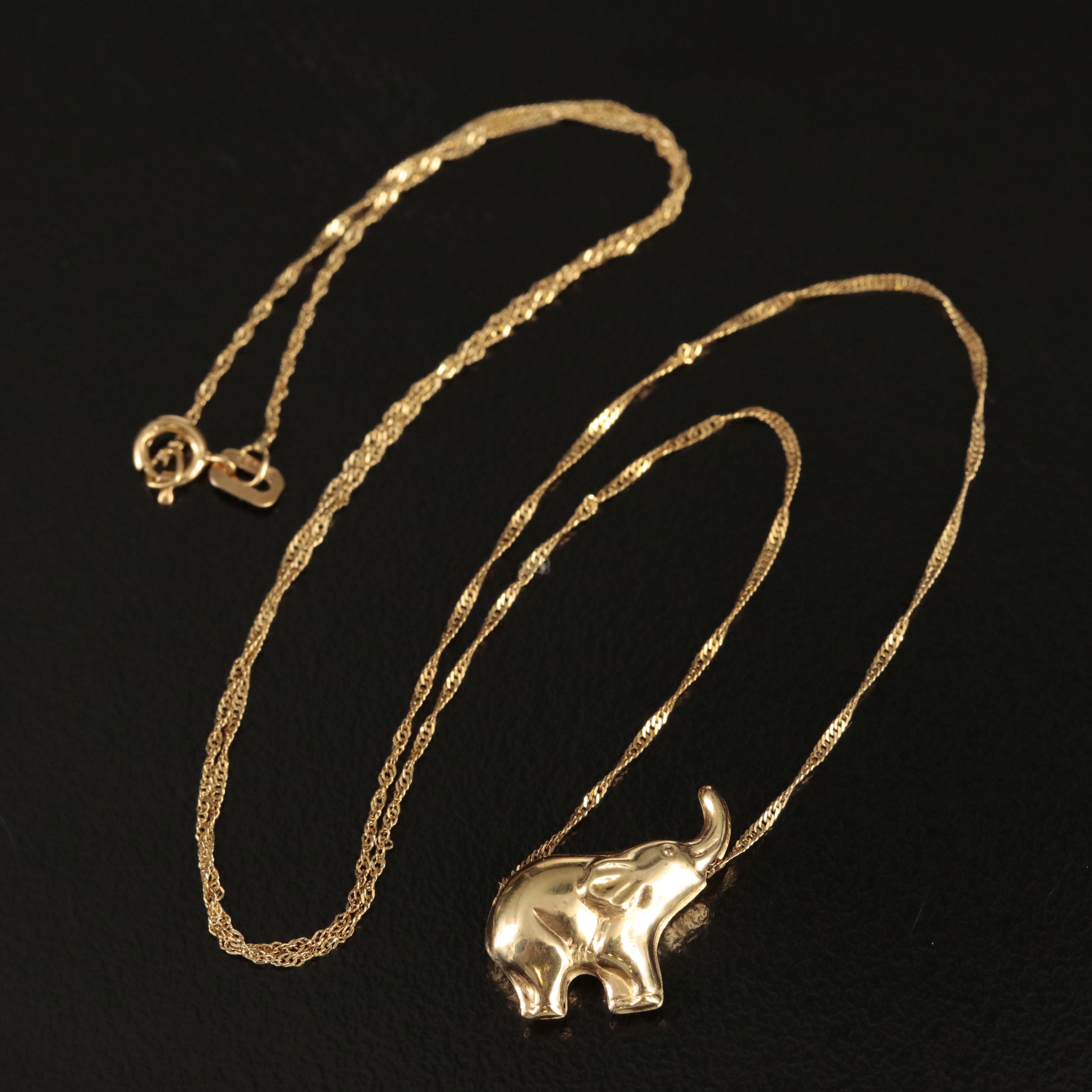Italian 18K Elephant Slide Pendant Necklace EBTH