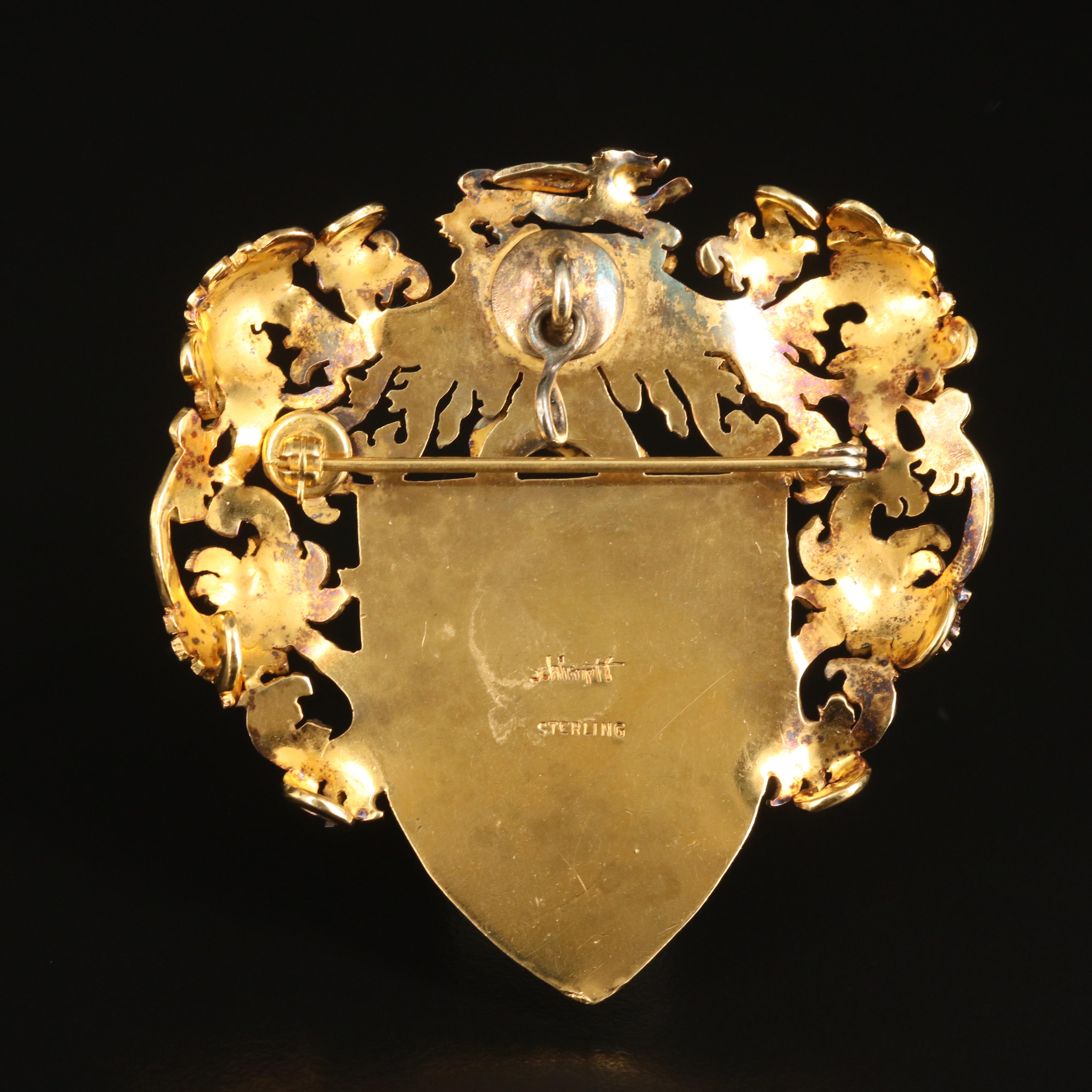 Mary Schimpft Sterling Rampant Lion Crest, Acanthus Leaf and Helmet