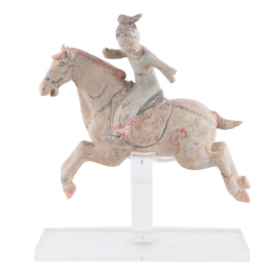 Chinese Tang Dynasty Terracotta Polo Player on Horseback, 8th Century