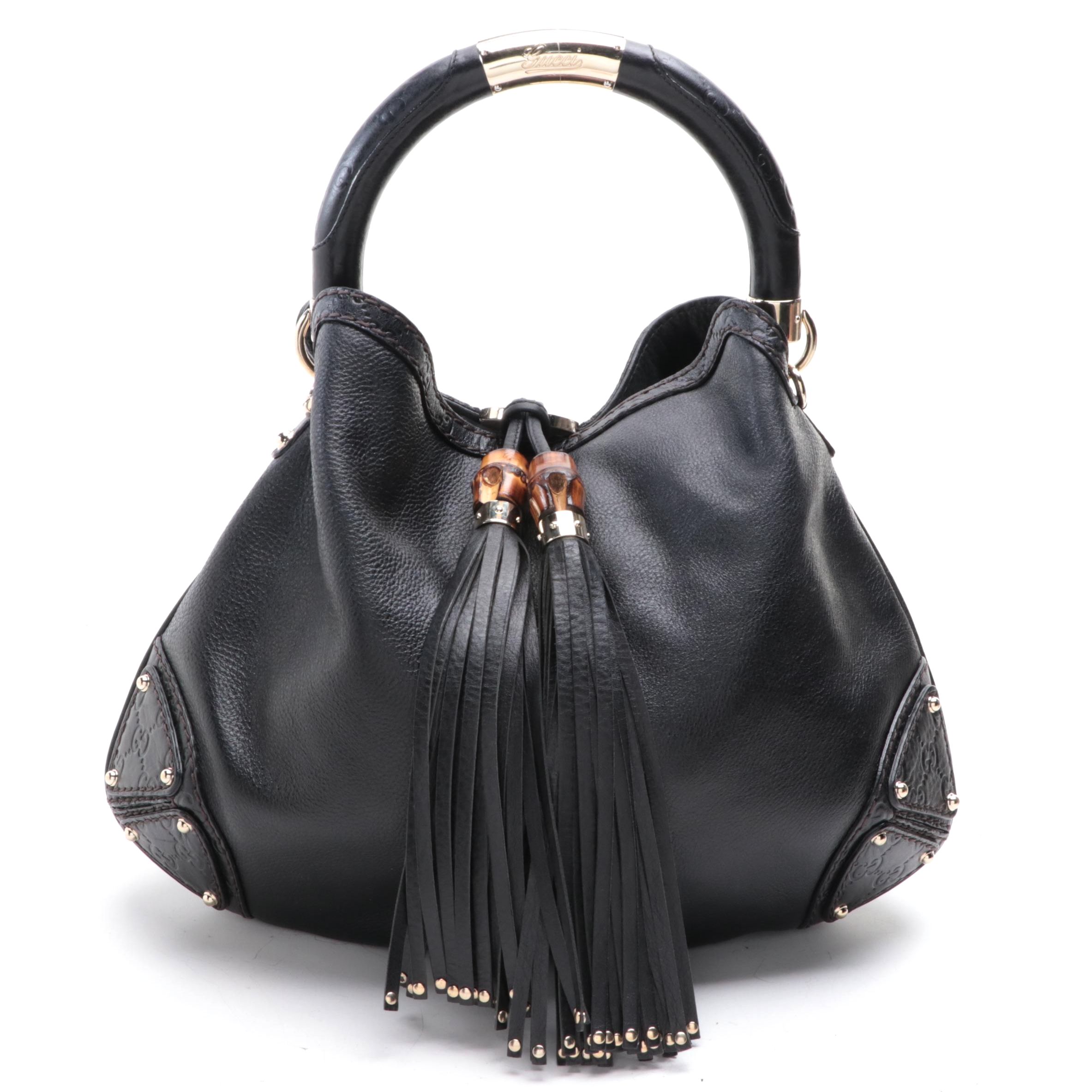Gucci Medium Babuska TopHandle Hobo Bag in Black Calfskin Leather w