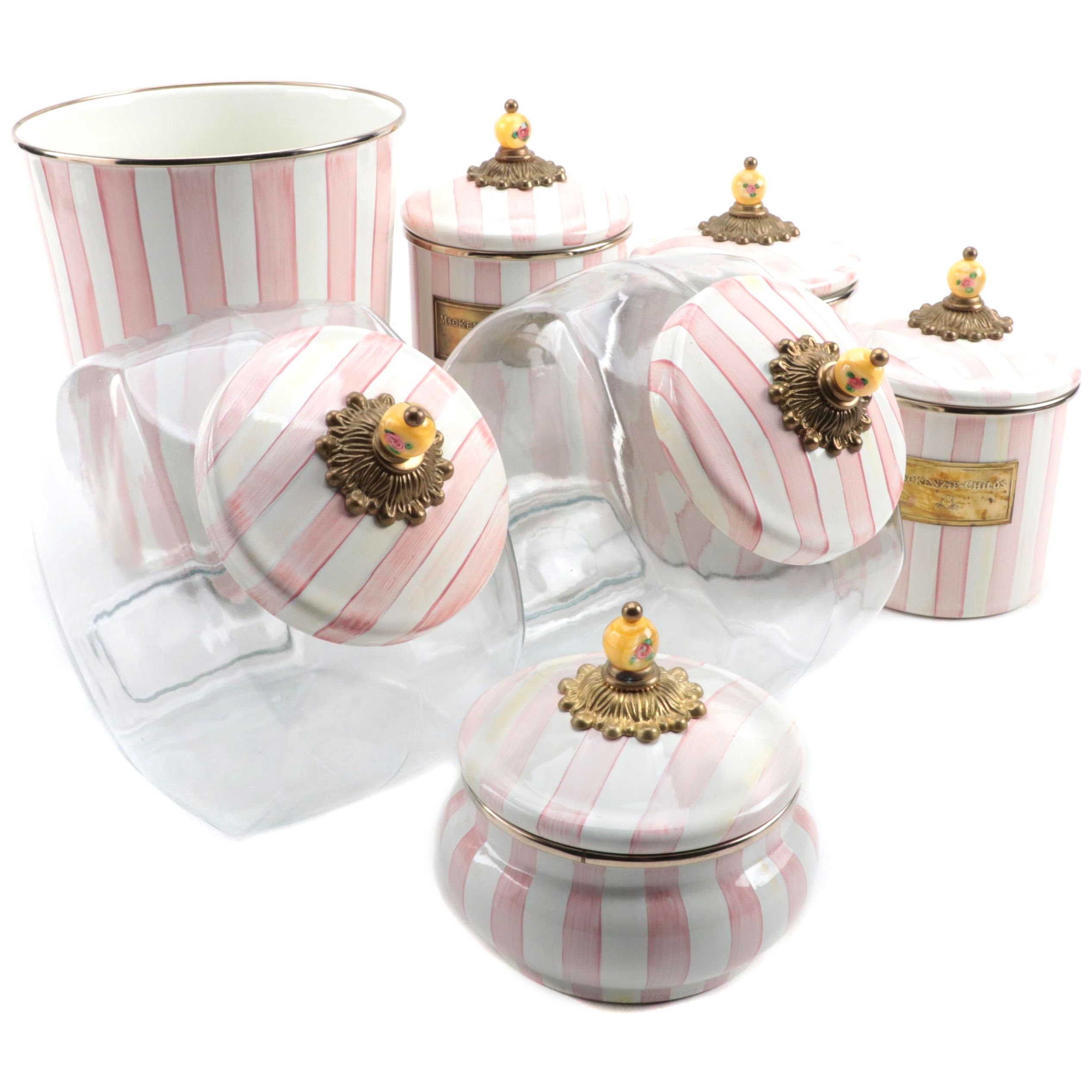 MacKenzieChilds "Bathing Hut" Striped Enamel and Glass Bathroom