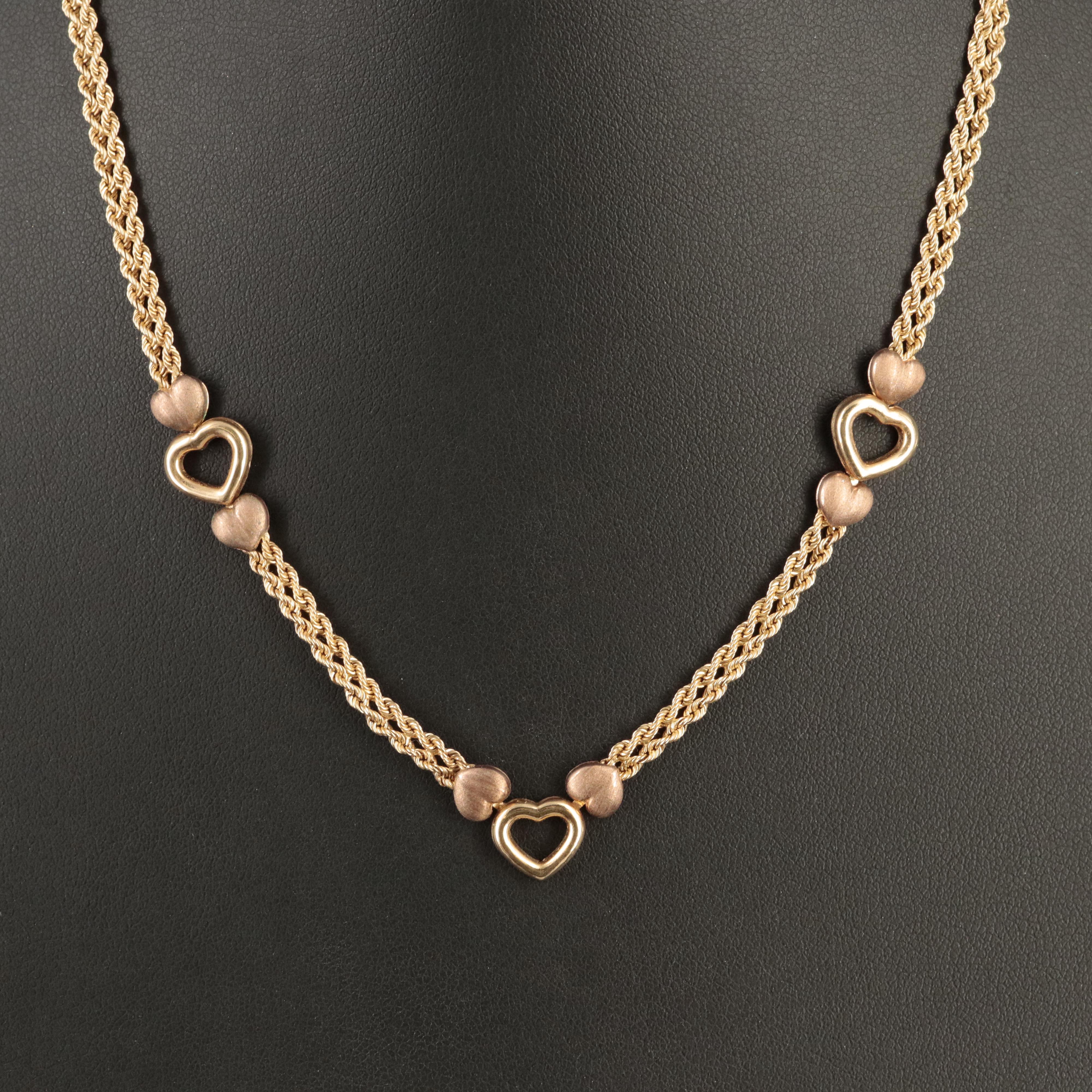 10K Heart Station on Double Rope Chain Necklace EBTH