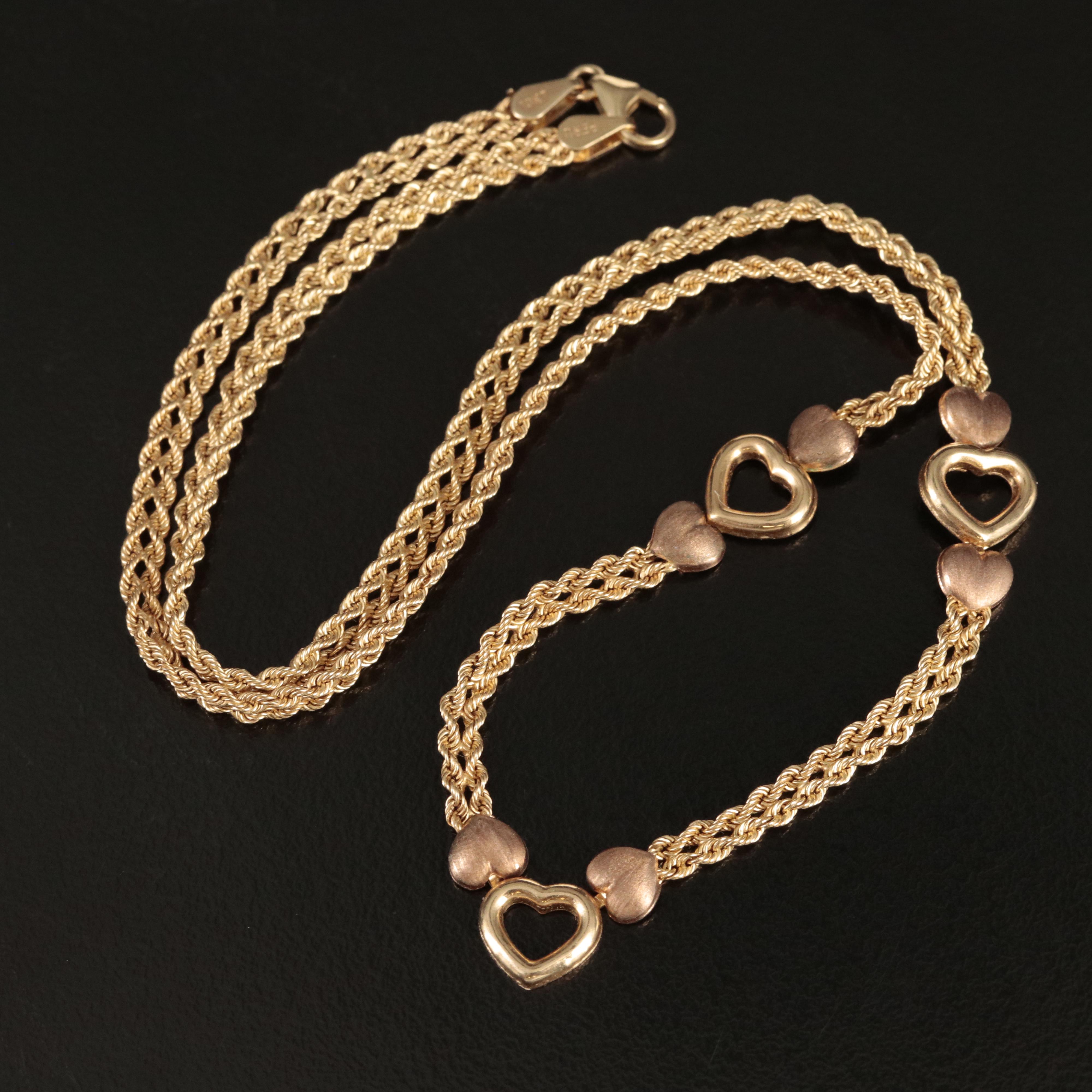 10K Heart Station on Double Rope Chain Necklace EBTH