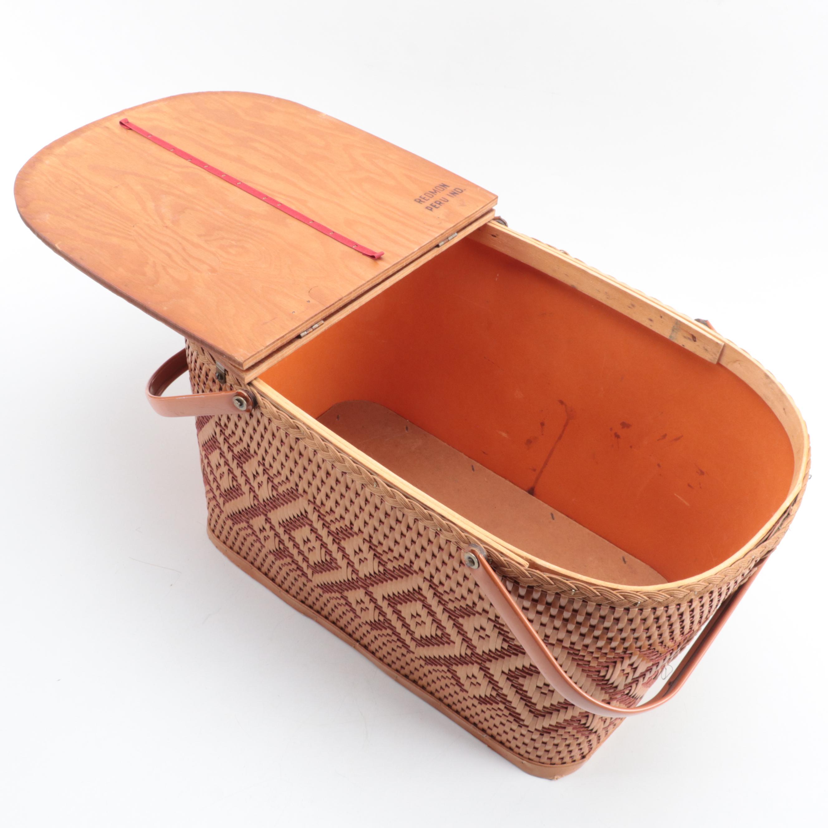 Redmon Woven Picnic Basket, Mid20th Century EBTH