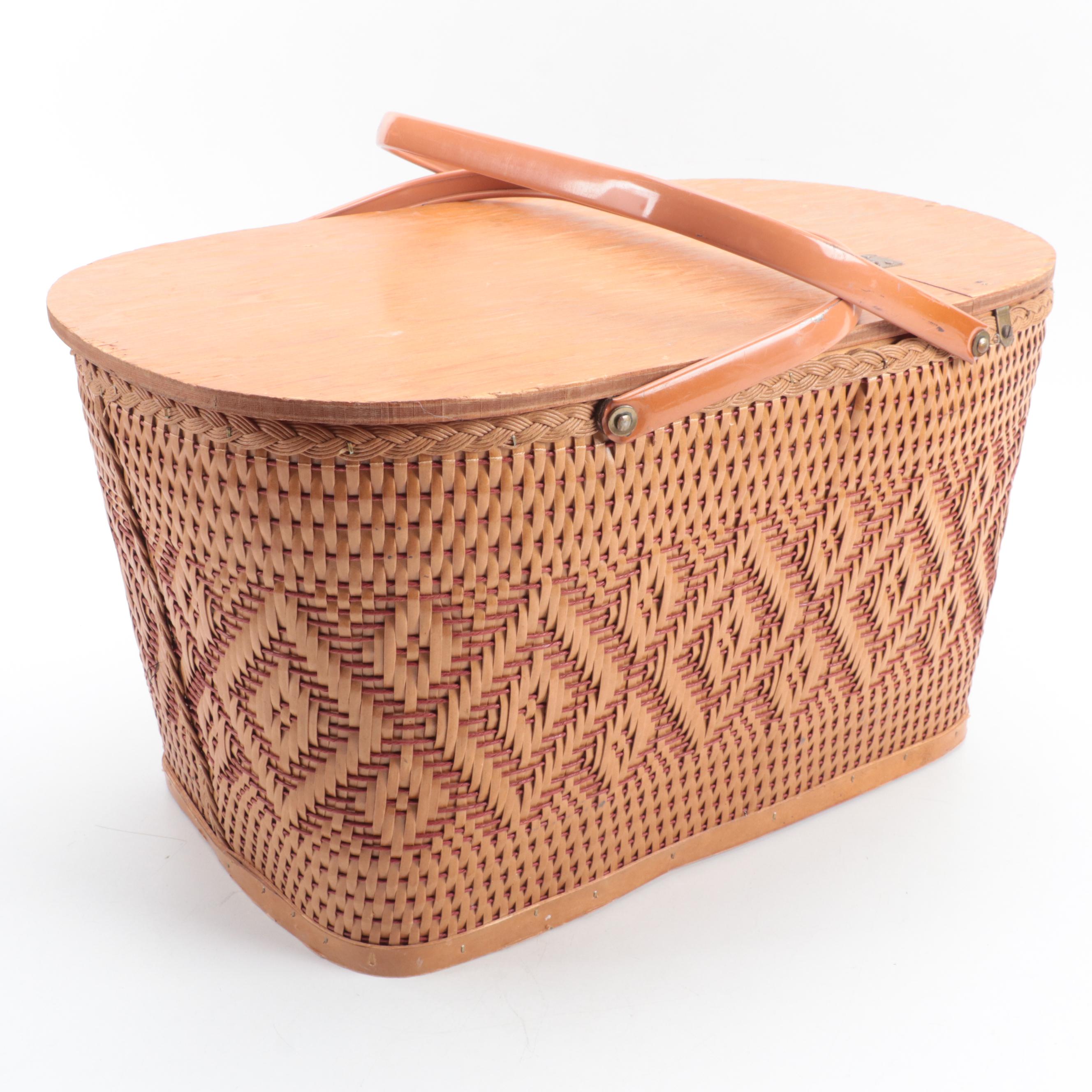 Redmon Woven Picnic Basket, Mid20th Century EBTH