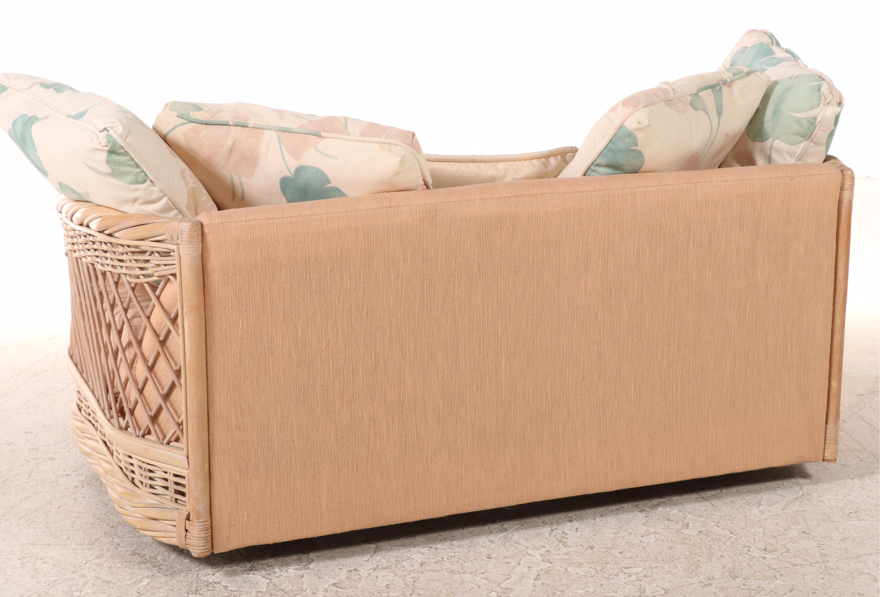 Alexvale Furniture Rattan and Fabric Upholstered Loveseat, Late 20th