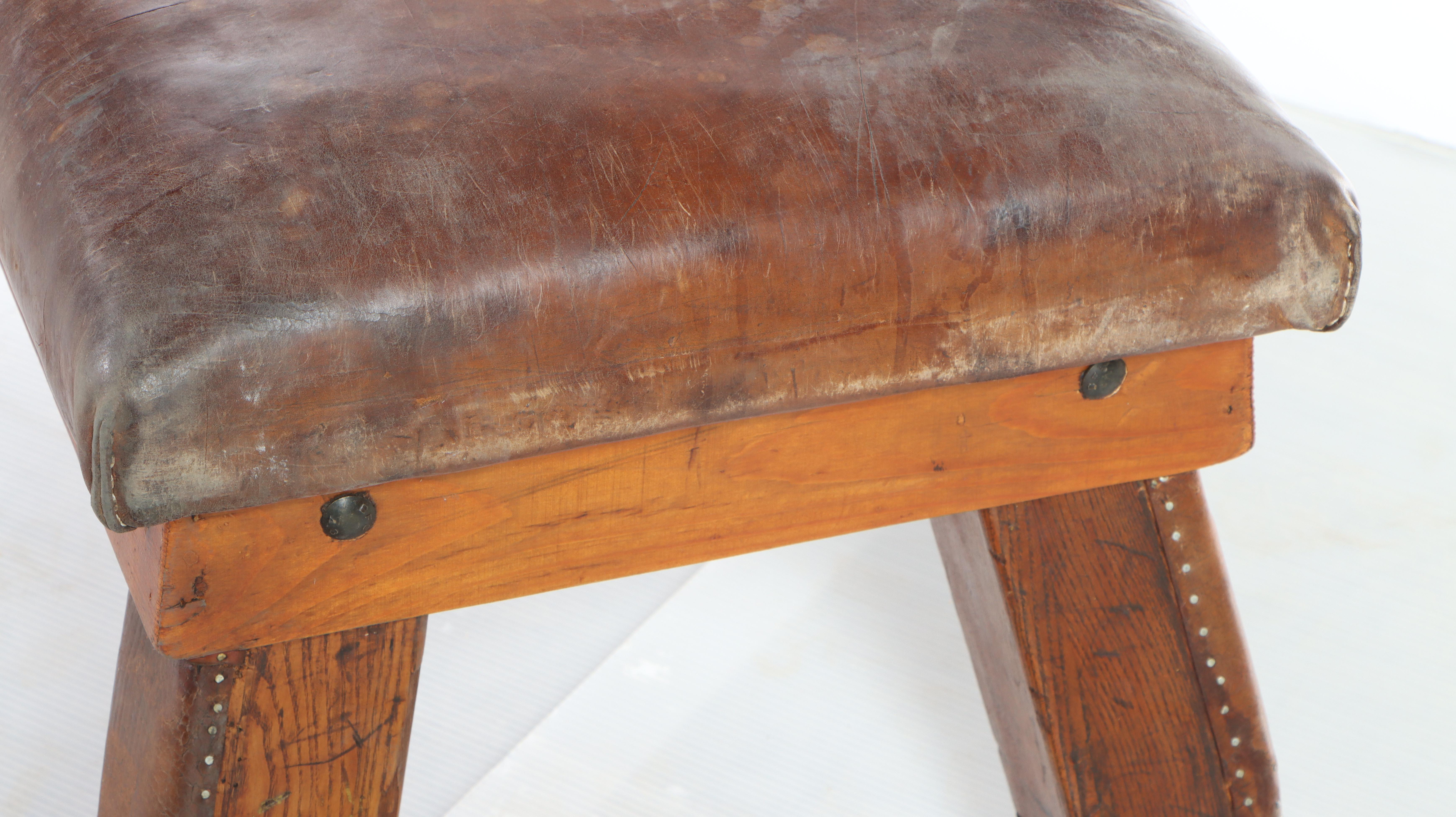 Rustic Style Leather Upholstered Wood Bench | EBTH