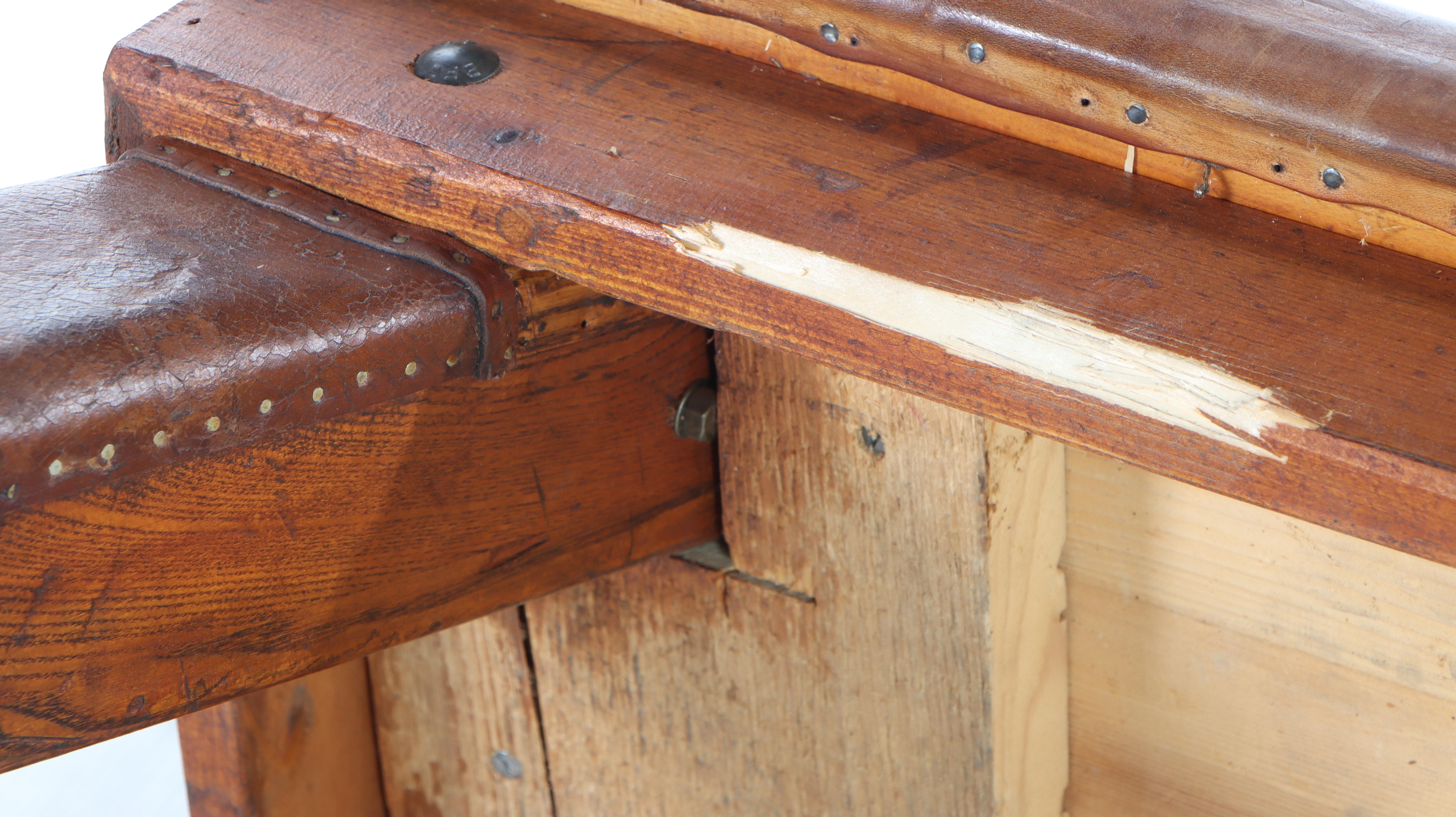 Rustic Style Leather Upholstered Wood Bench | EBTH