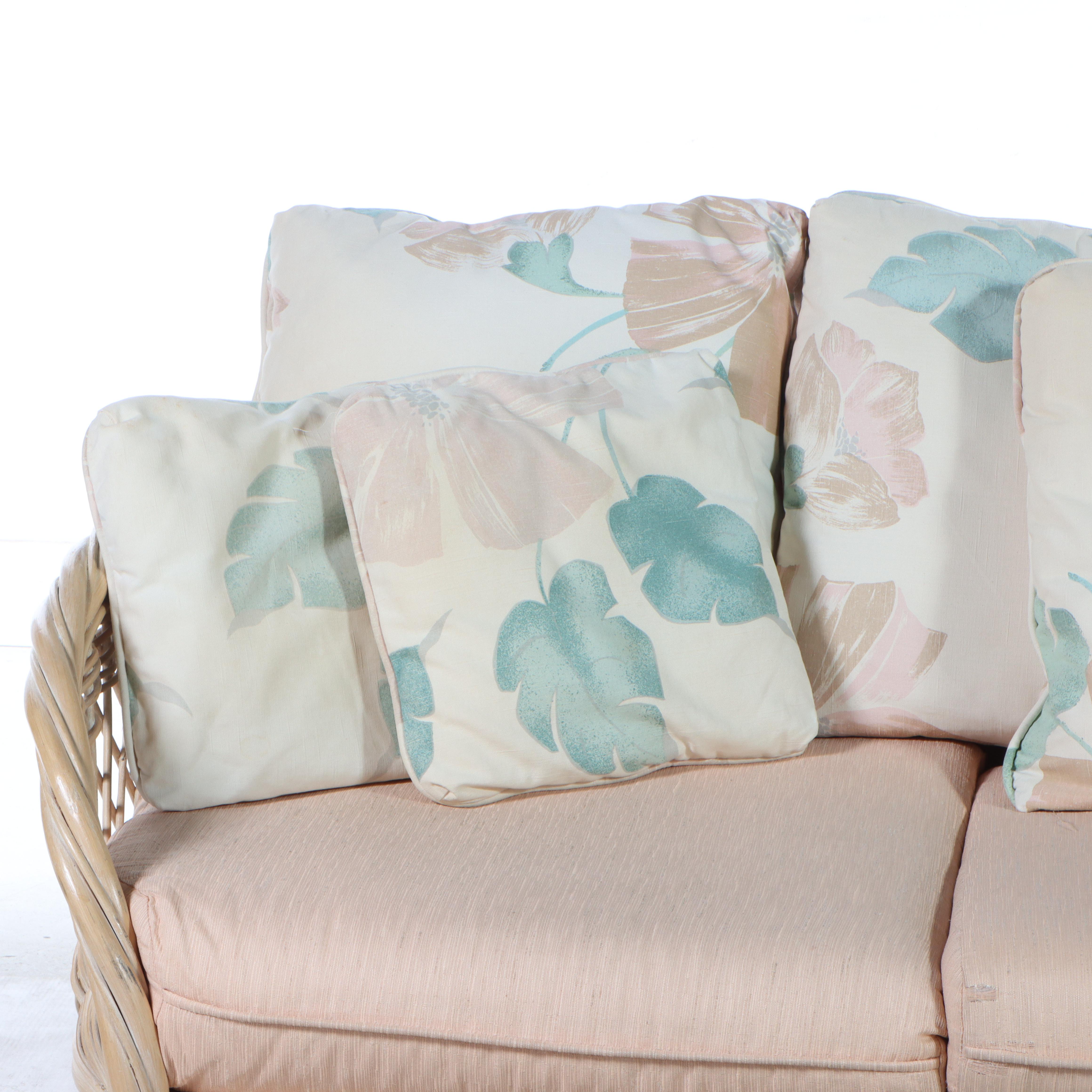 Alexvale Furniture Rattan and Fabric Upholstered Sofa, Late 20th