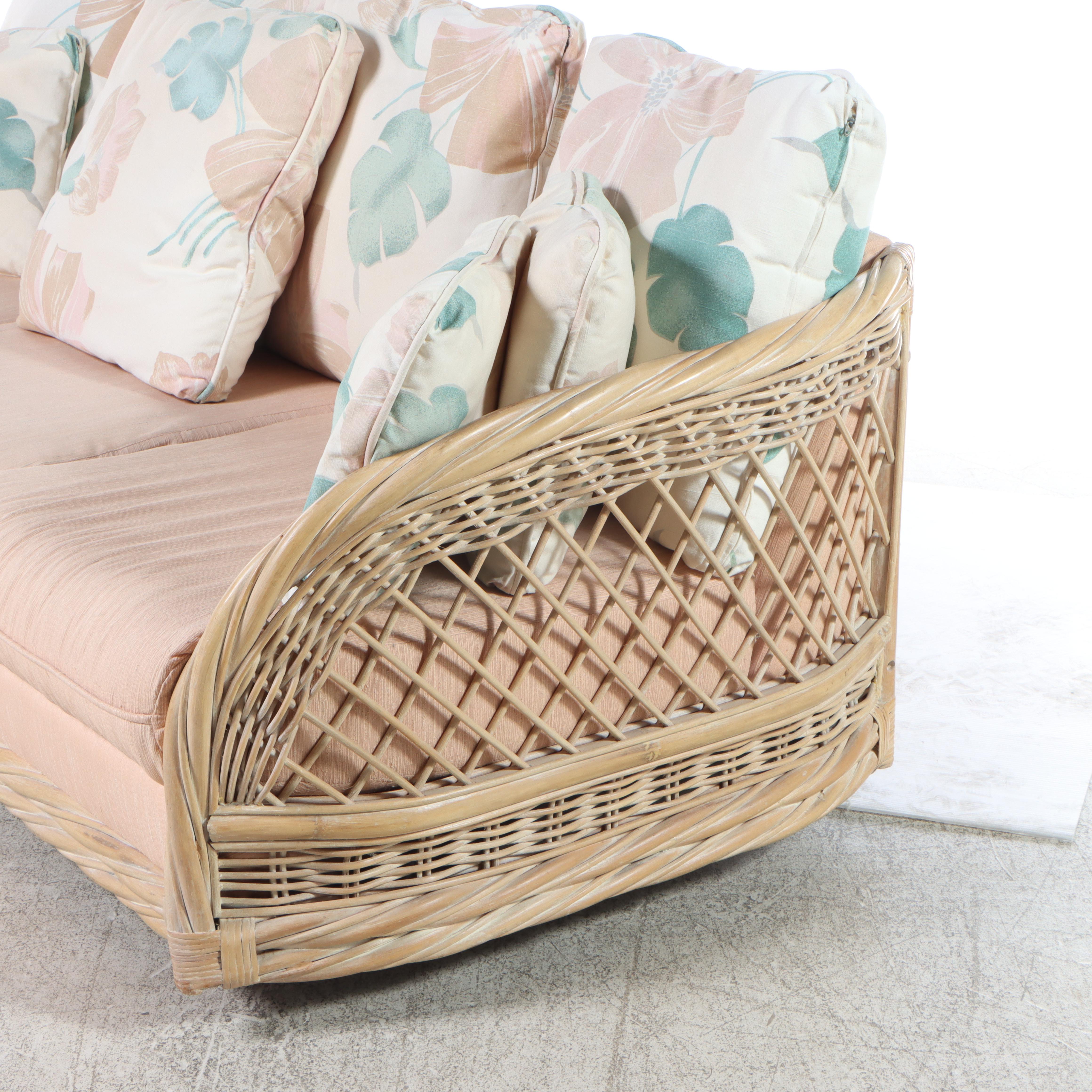 Alexvale Furniture Rattan and Fabric Upholstered Sofa, Late 20th