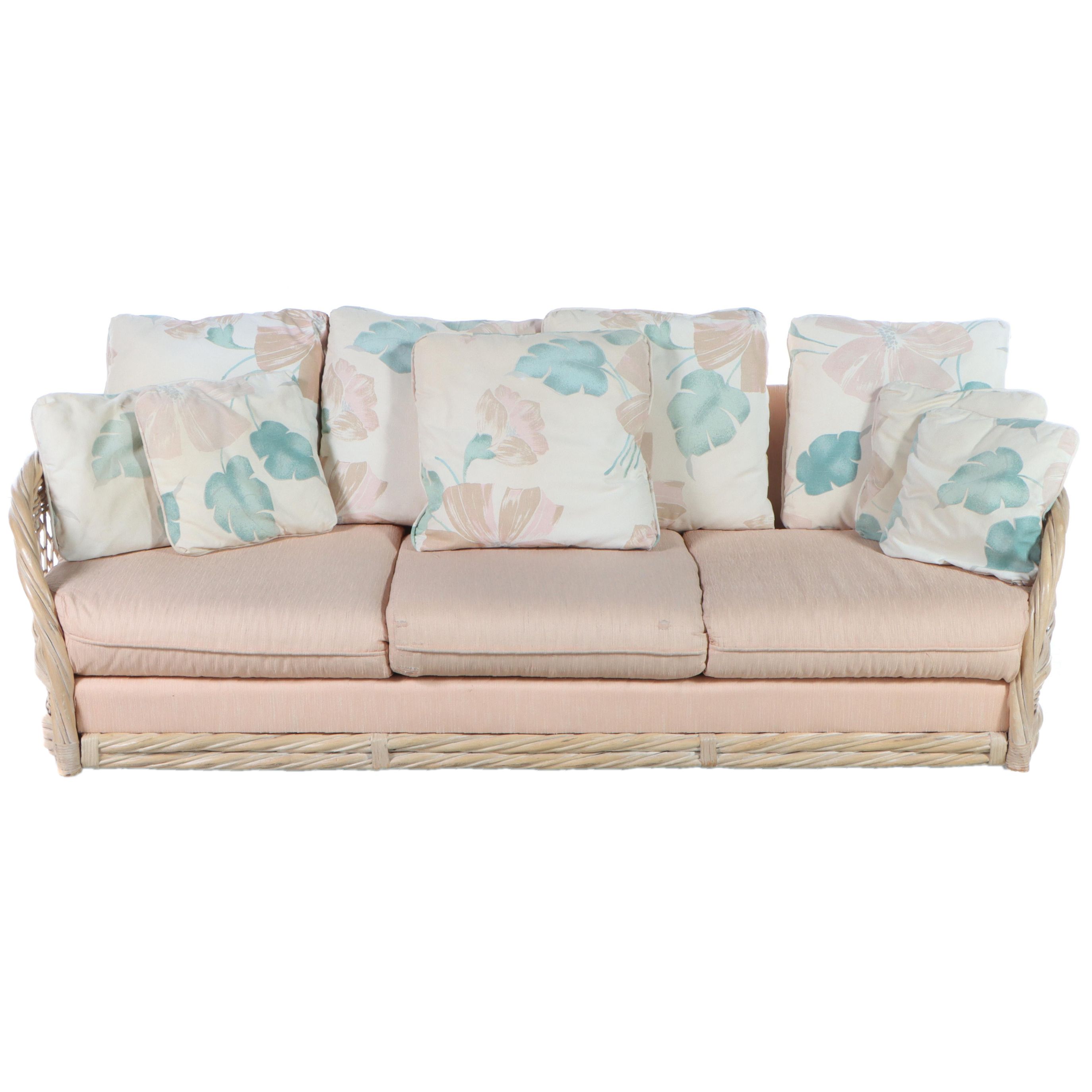 Alexvale Furniture Rattan and Fabric Upholstered Sofa, Late 20th