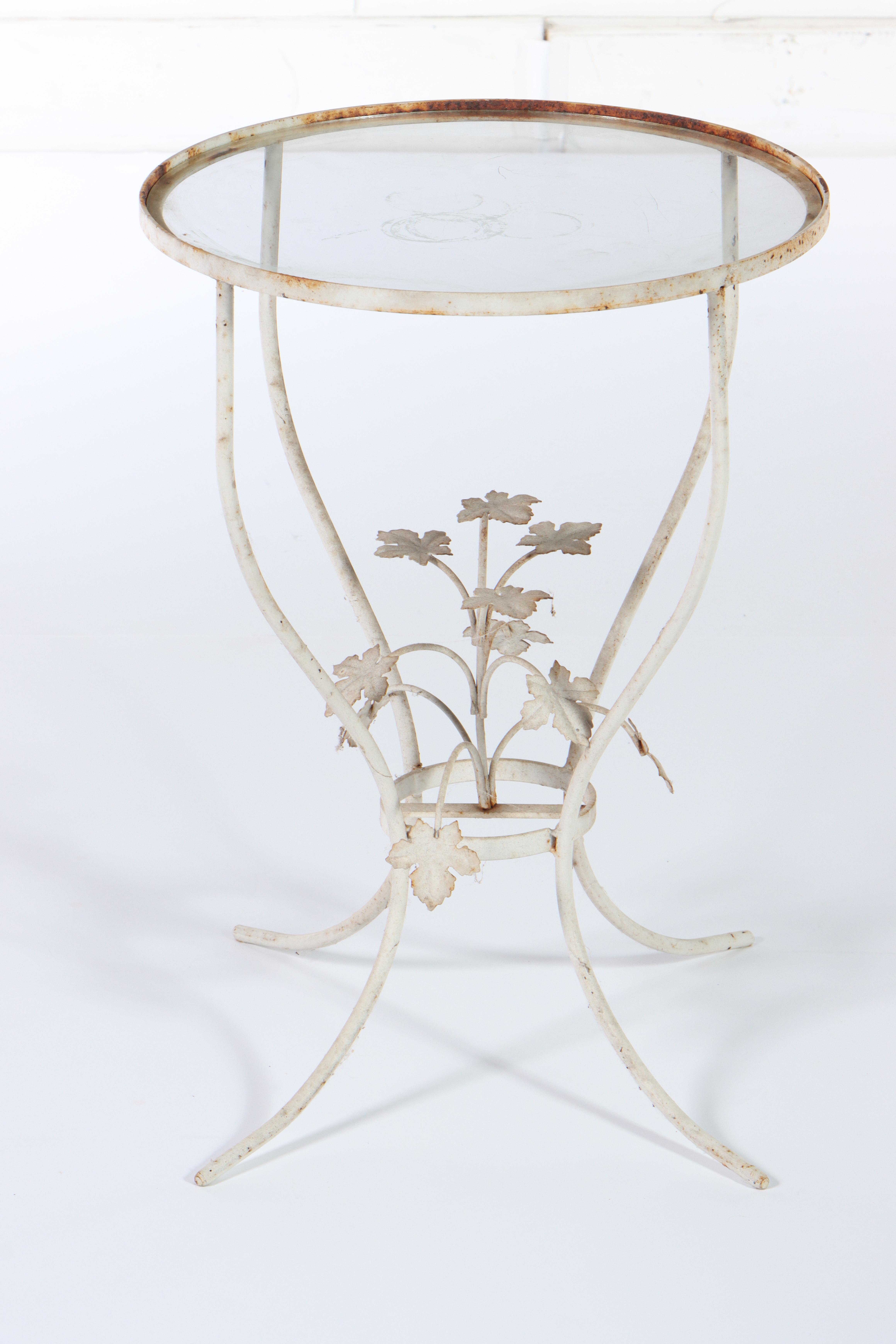 Painted Metal Plant Stand, Magazine Rack, and Glass Top Side Table EBTH