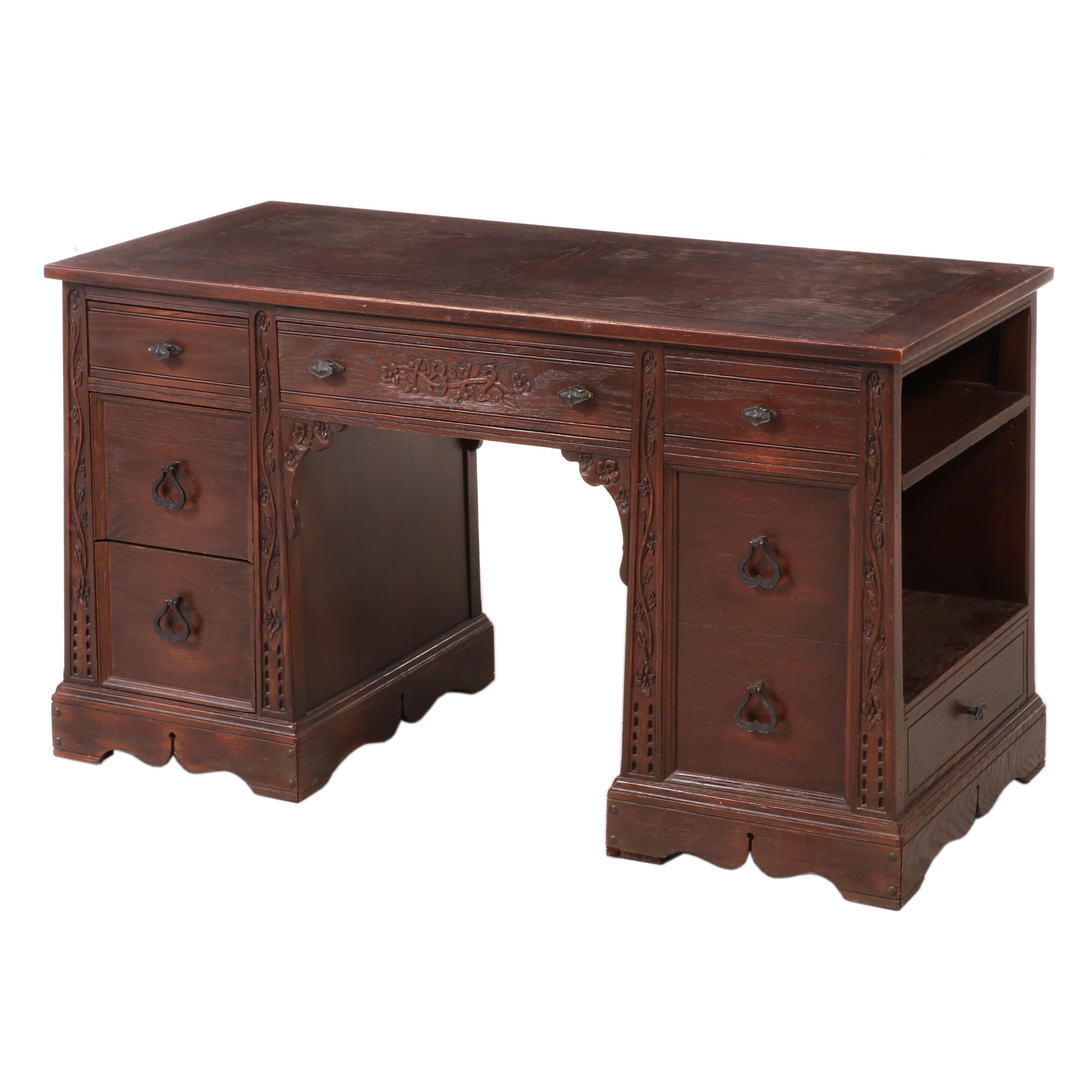 Romweber "1812" Carved Oak DoublePedestal Desk, 20th Century EBTH