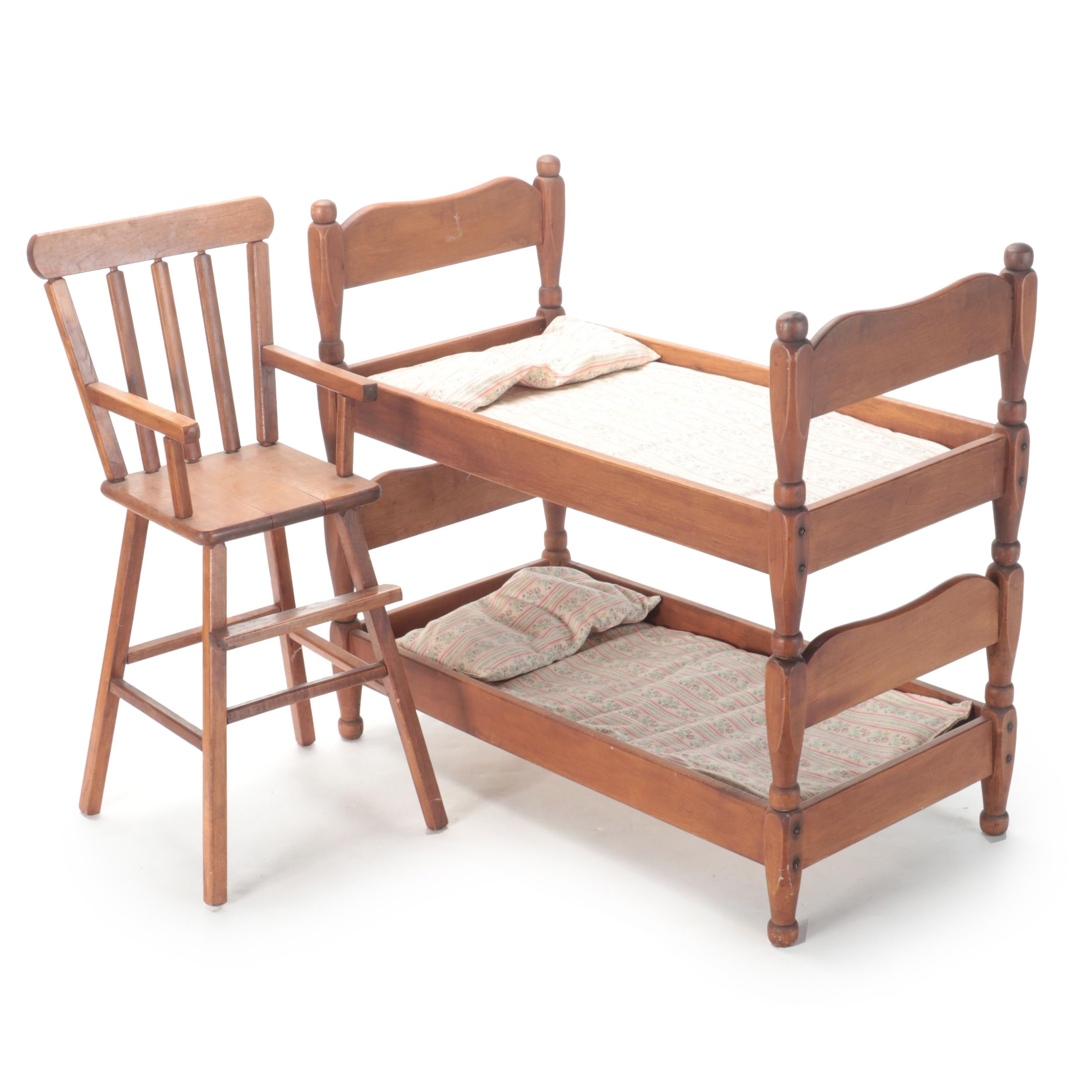 Wooden Doll Bunk Beds and High Chair, Mid20th Century EBTH