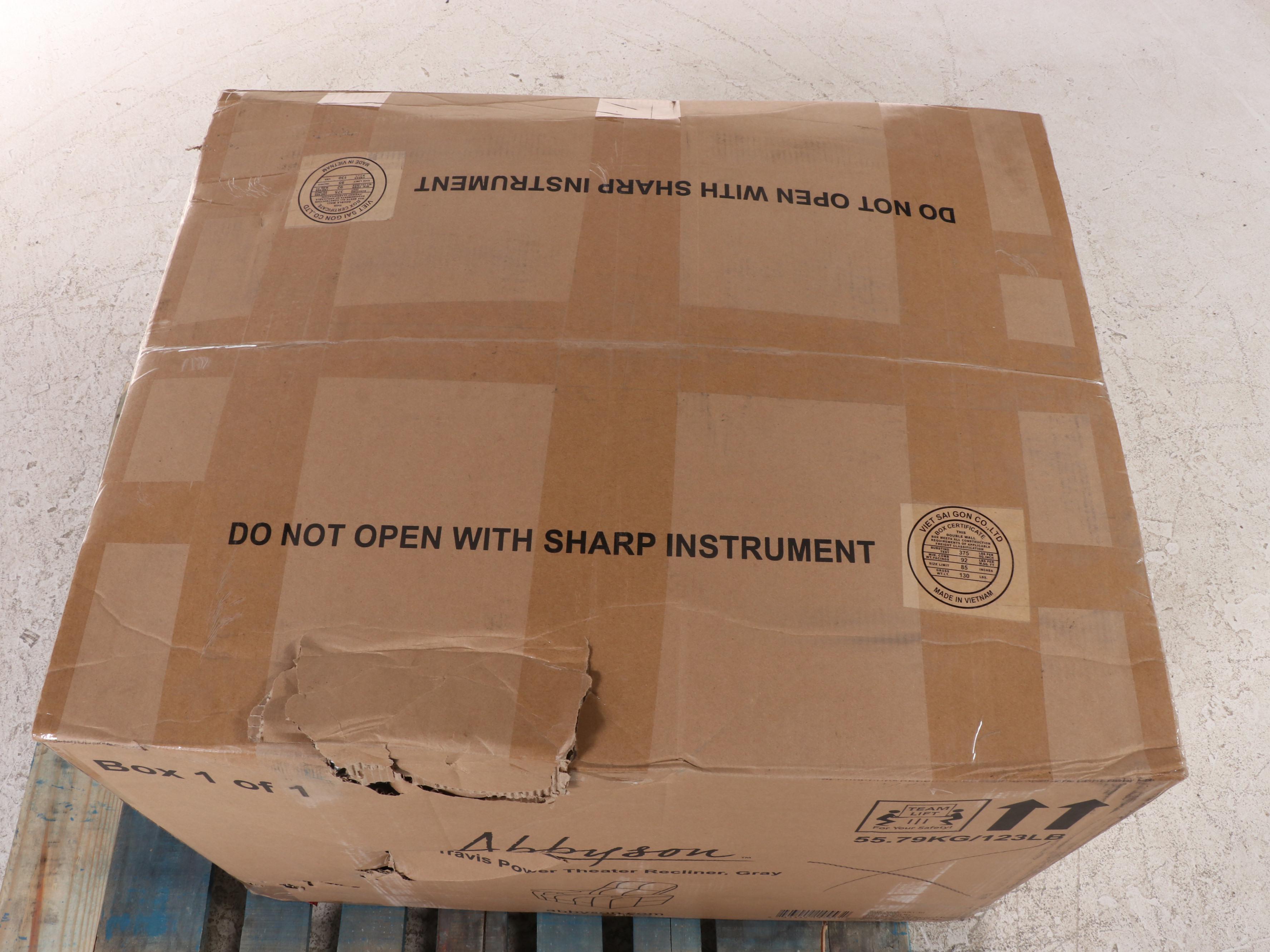 Abbyson Living Travis Power Theater Recliner with Table in Gray EBTH