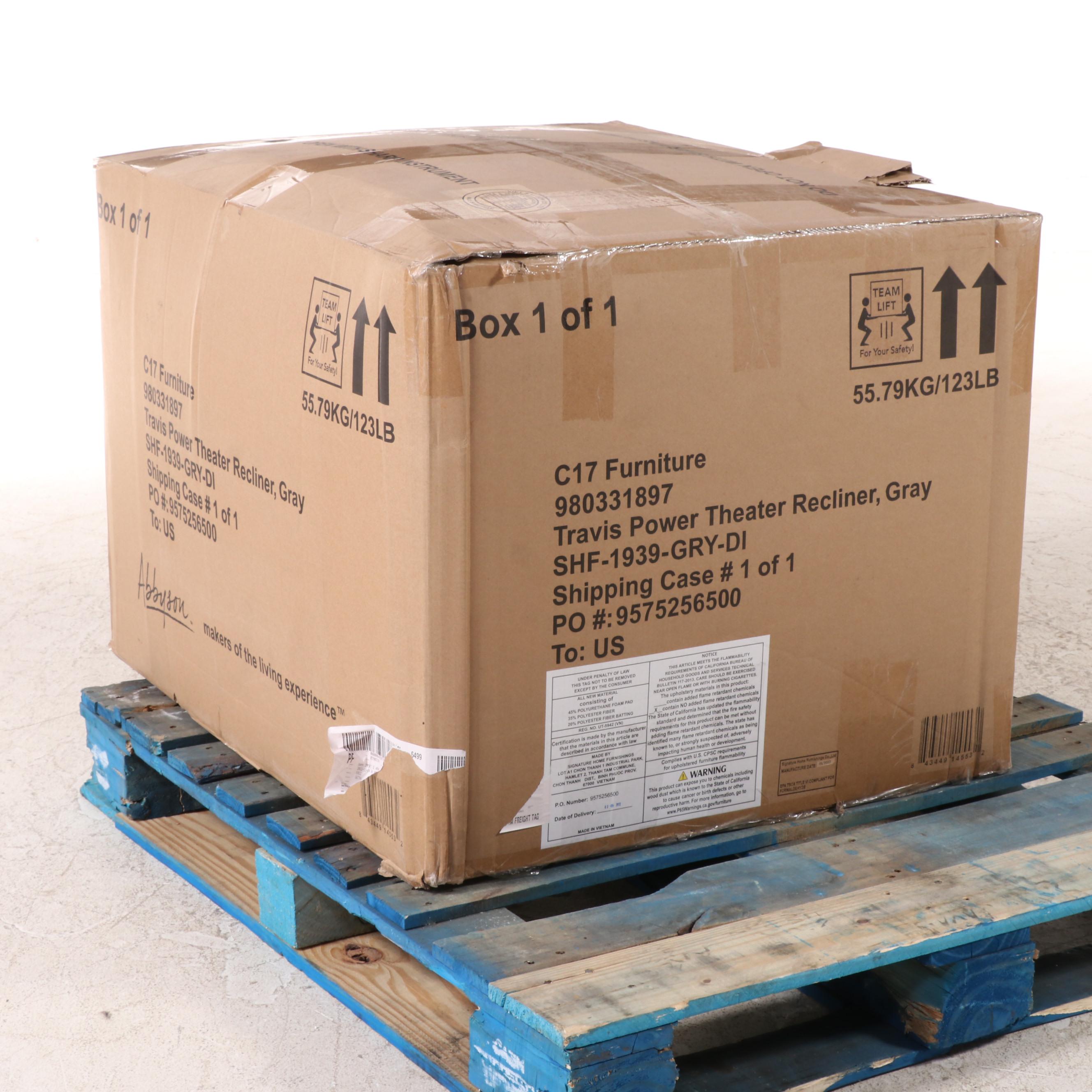 Abbyson Living Travis Power Theater Recliner with Table in Gray EBTH