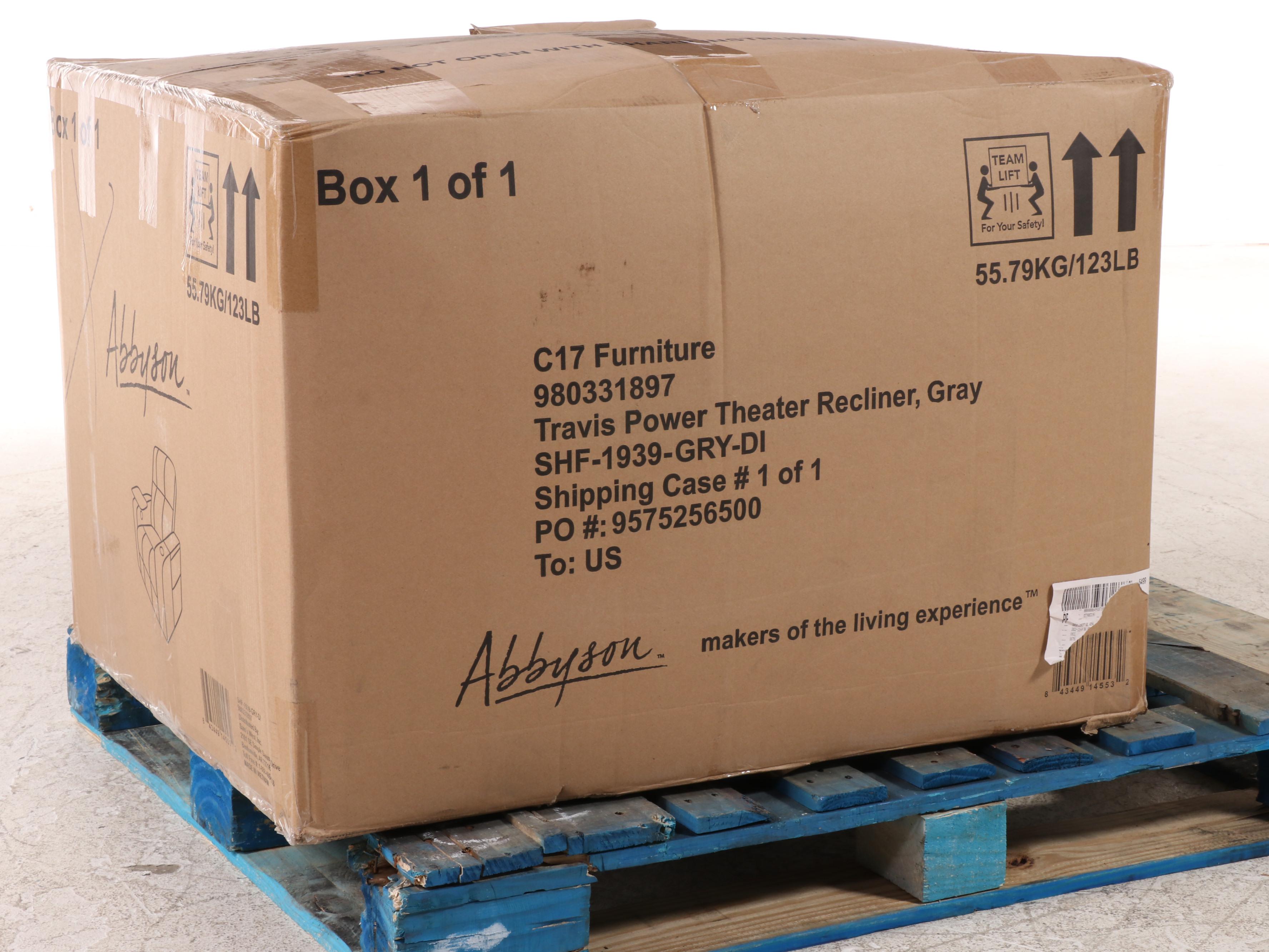 Abbyson Living Travis Power Theater Recliner with Table in Gray EBTH