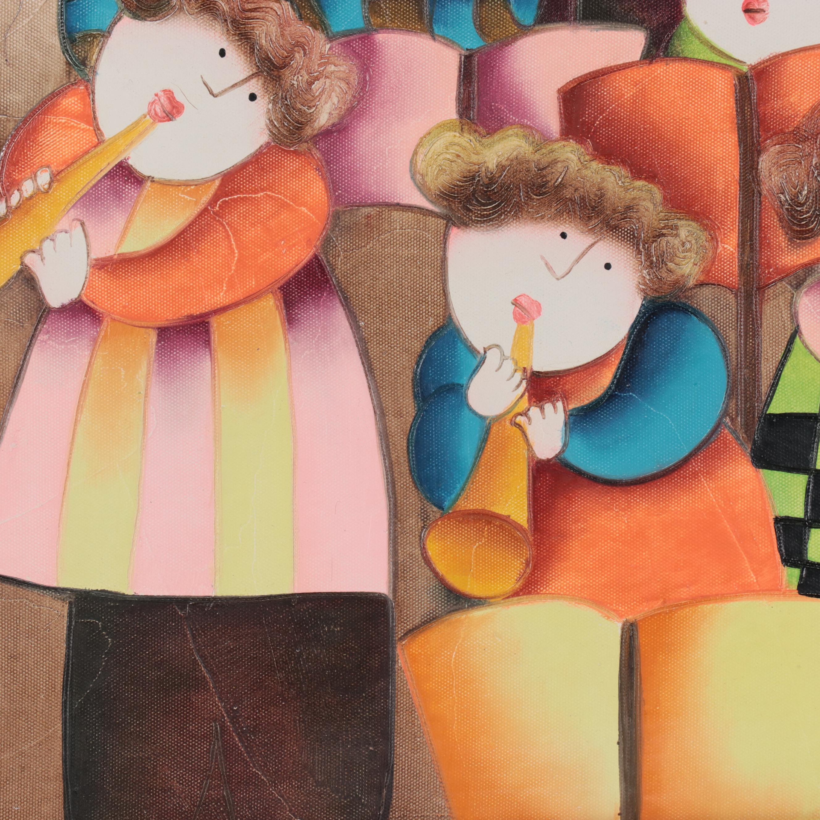 J. Roybal School Oil Painting of Children With Instruments EBTH