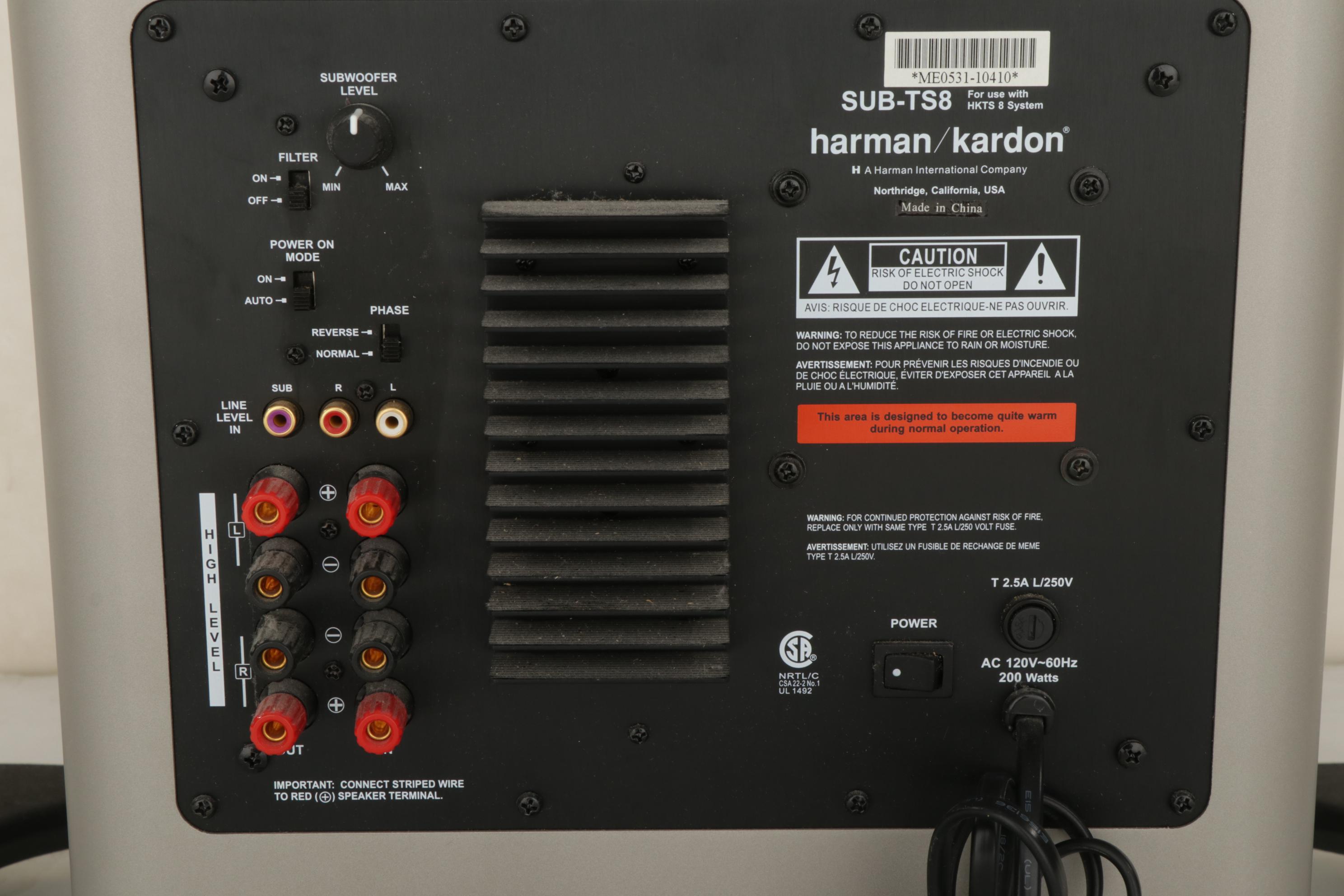 Harman/Kardon AVR 135 AV Receiver With SUBTS8 Subwoofer, and Surround Speakers EBTH