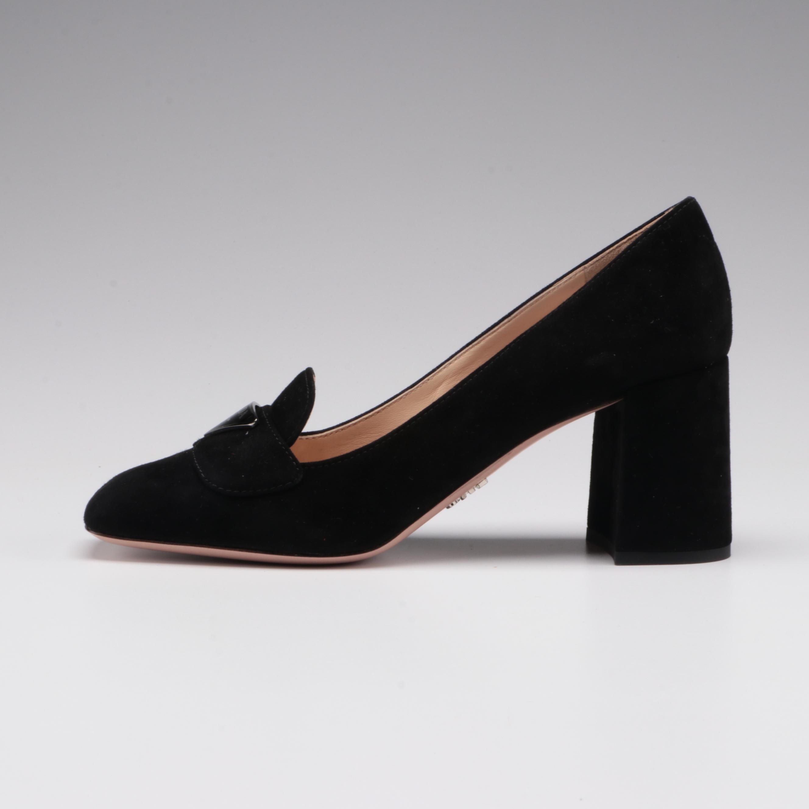 Prada Loafer Pumps in Black Nubuck Suede EBTH