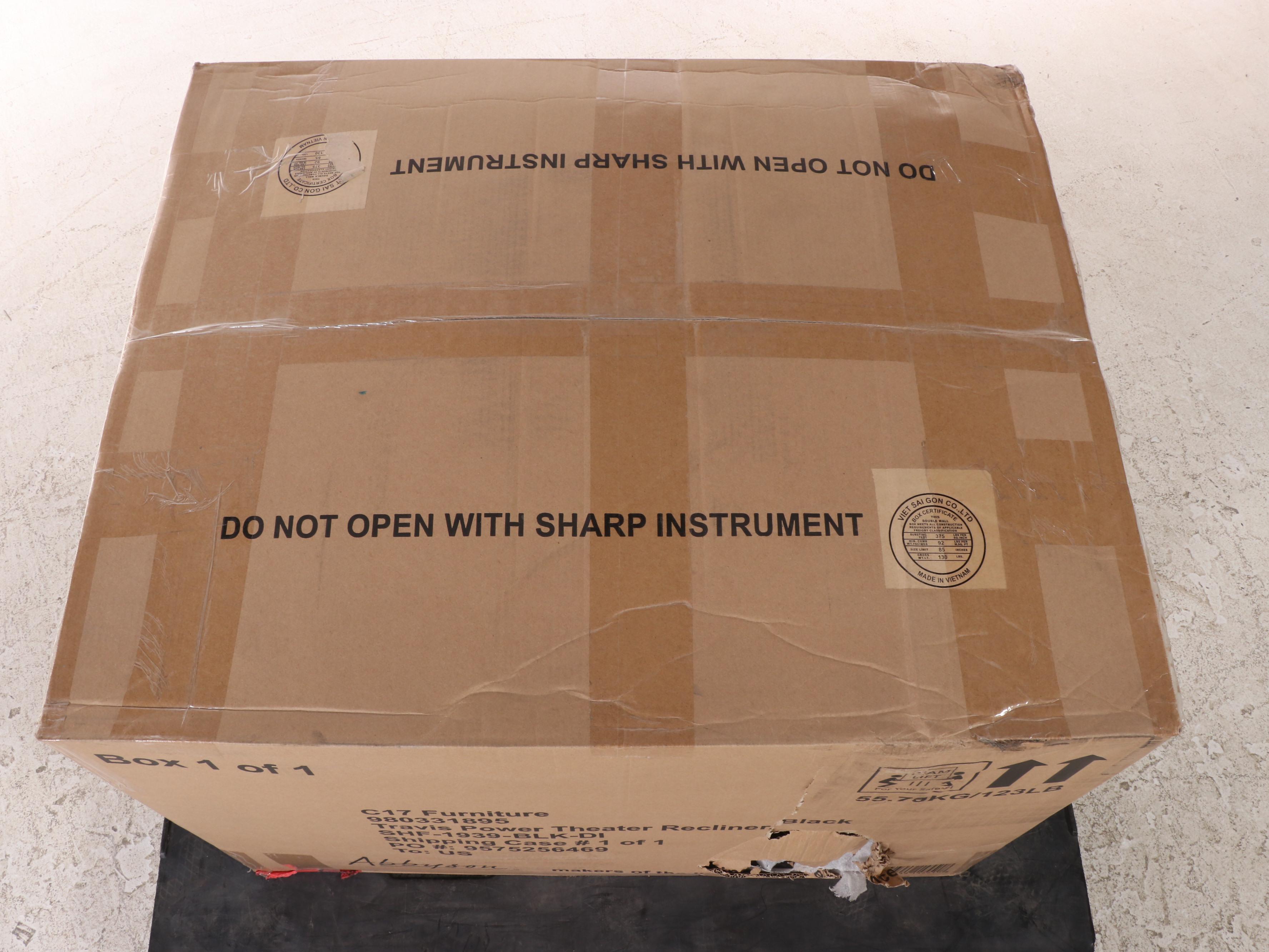 Abbyson Living Travis Power Theater Recliner with Table in Black EBTH