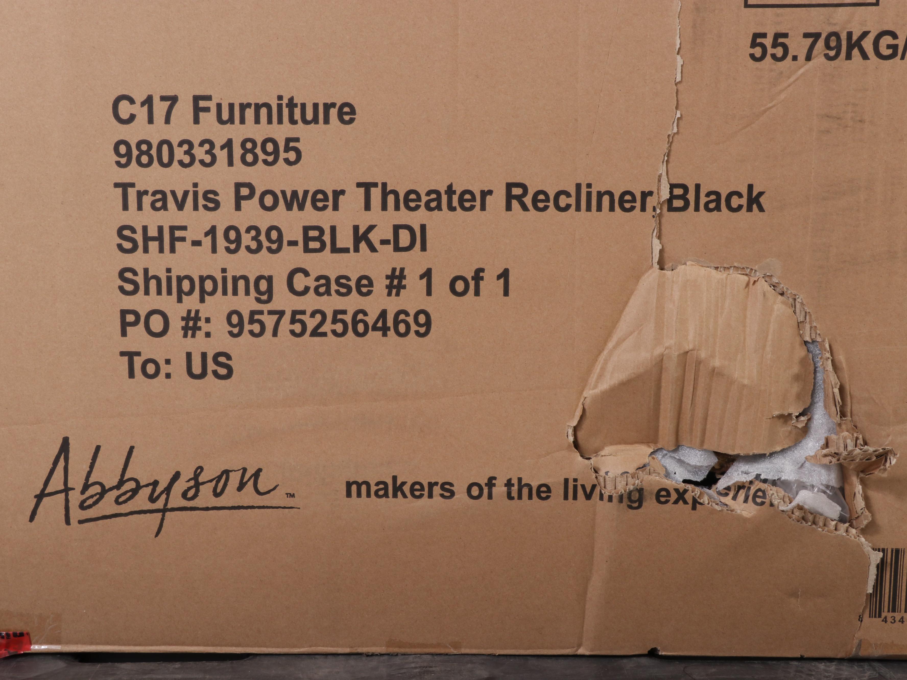 Abbyson Living Travis Power Theater Recliner with Table in Black EBTH