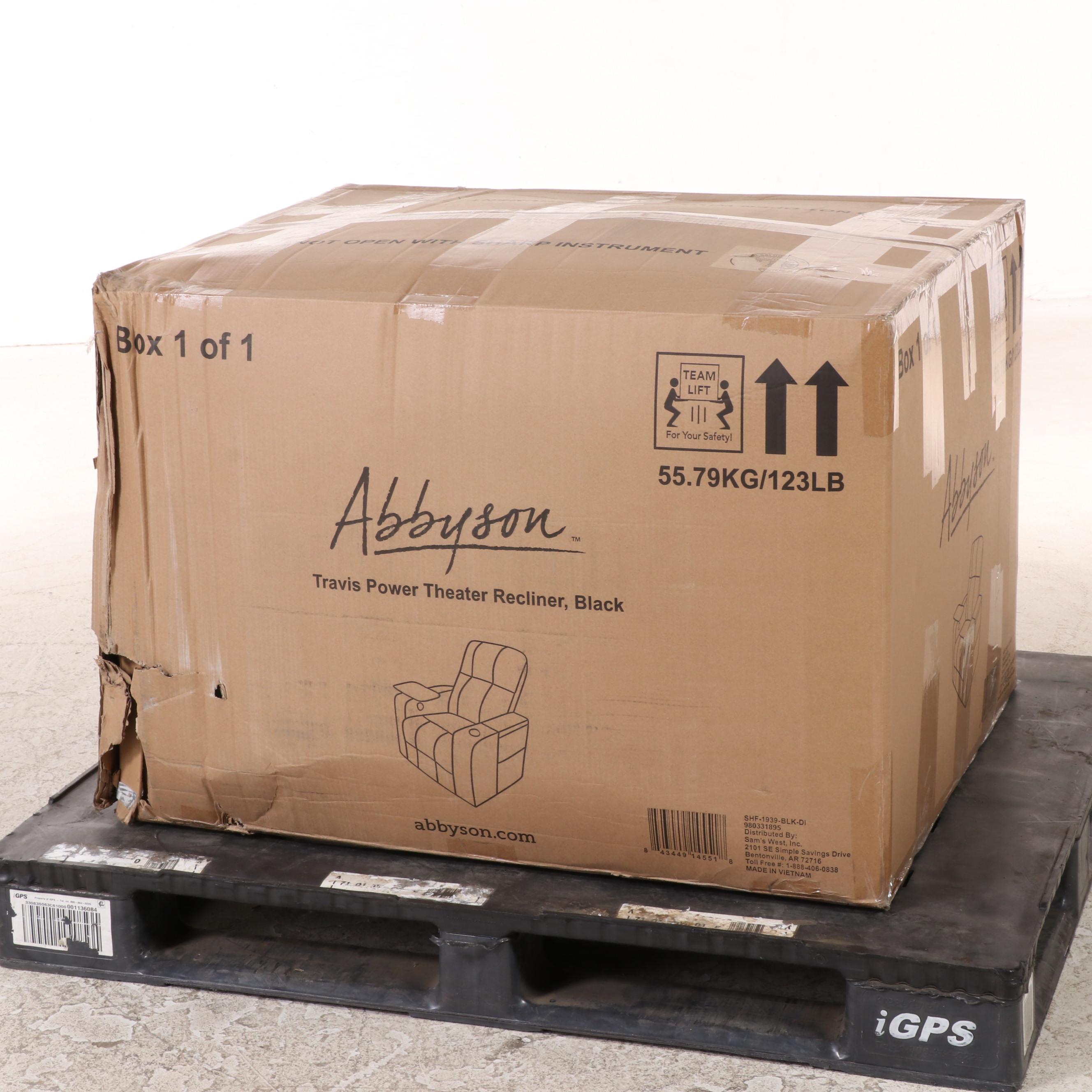 Abbyson Living Travis Power Theater Recliner with Table in Black EBTH