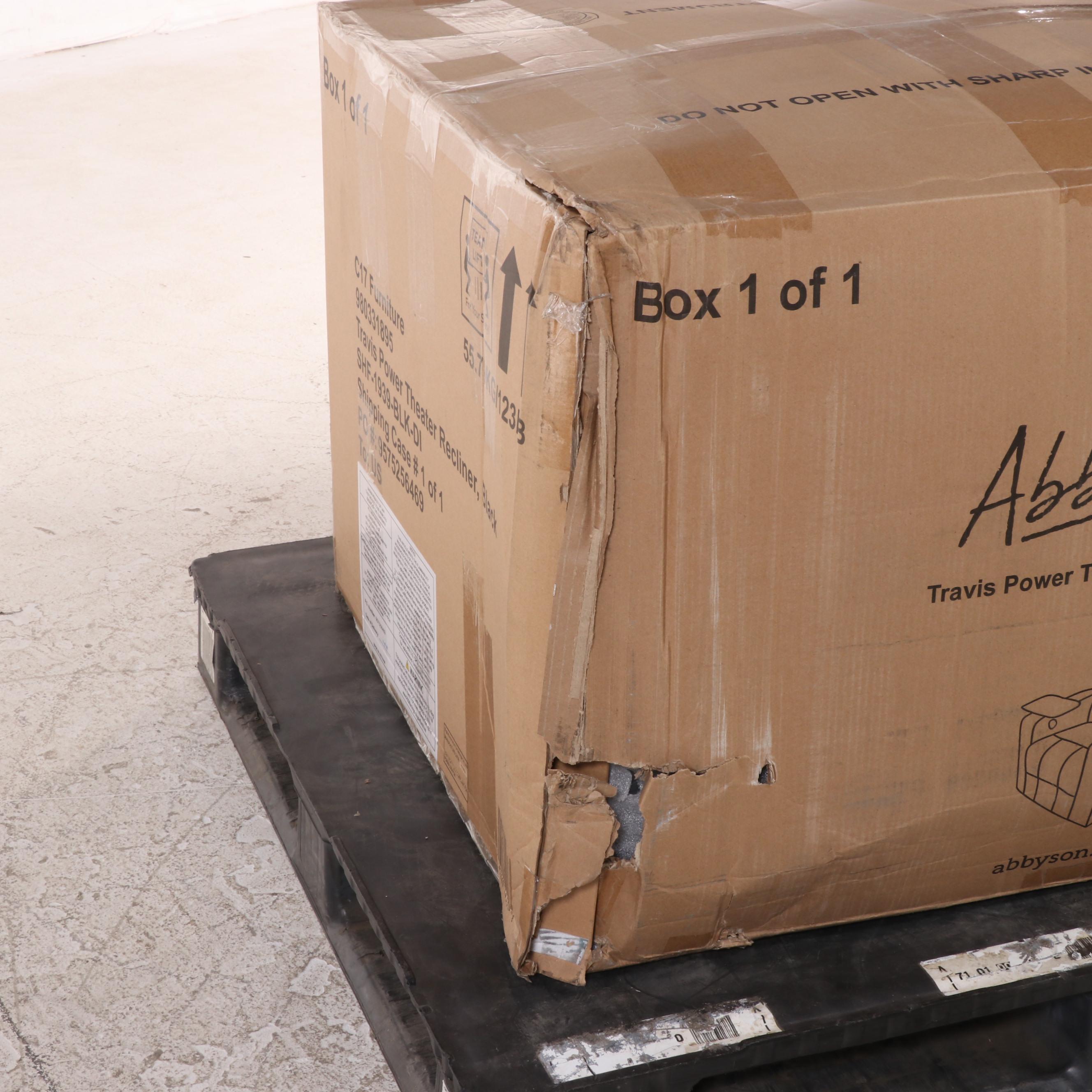 Abbyson Living Travis Power Theater Recliner with Table in Black EBTH