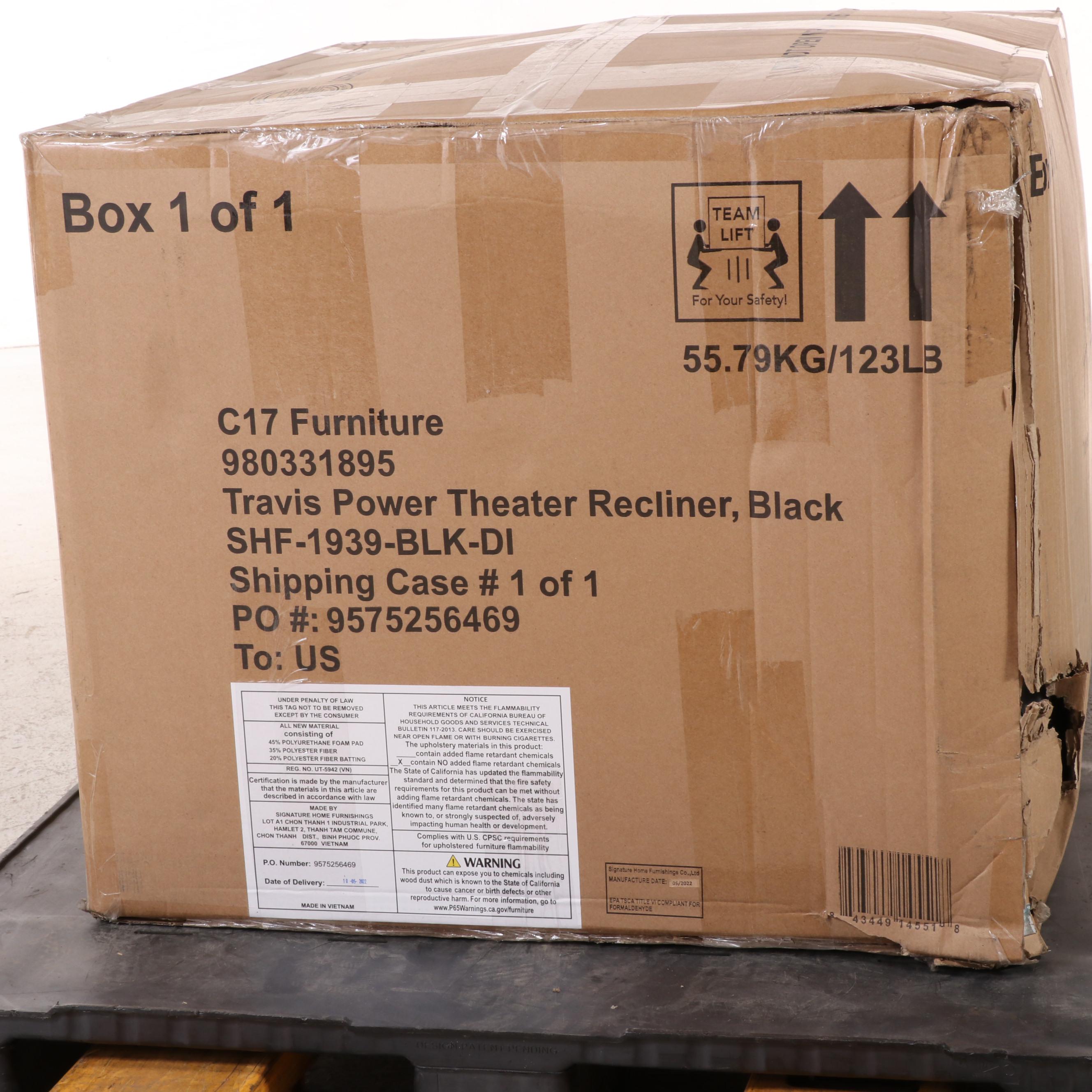 Abbyson Living Travis Power Theater Recliner with Table in Black EBTH