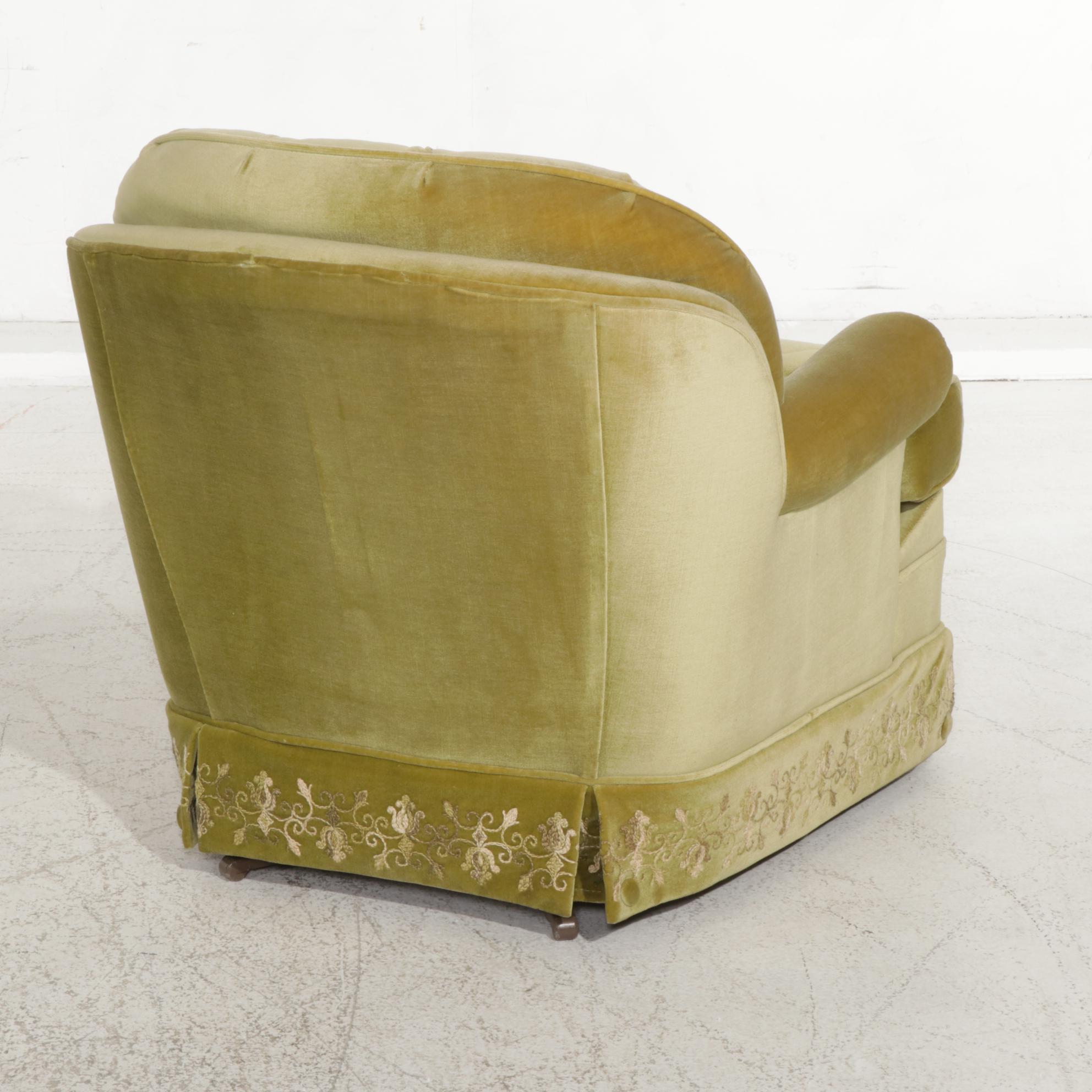 Charles Schneider Hollywood Regency Sofa and Armchair with Embroidered